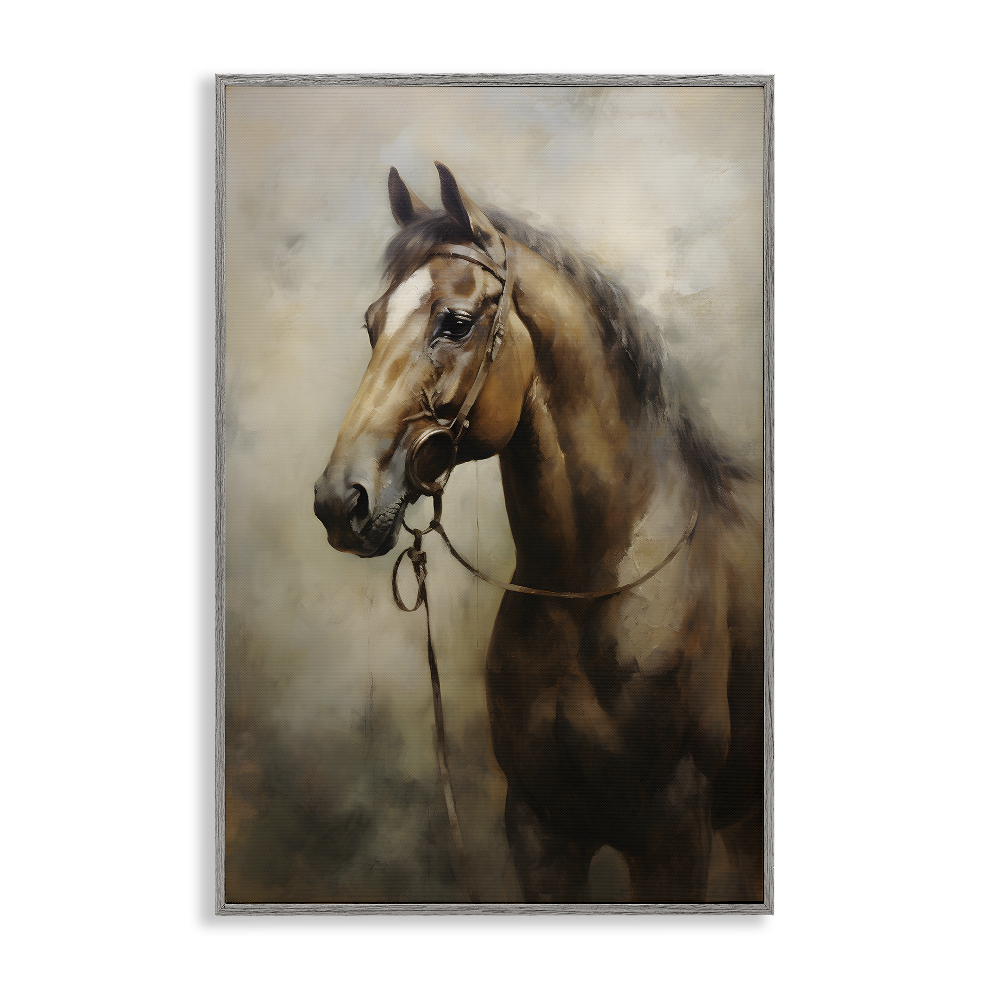 Stupell Industries Brown Horse Portrait Animals & Insects Painting Gray Framed Art Print Wall Art, 16 x 24