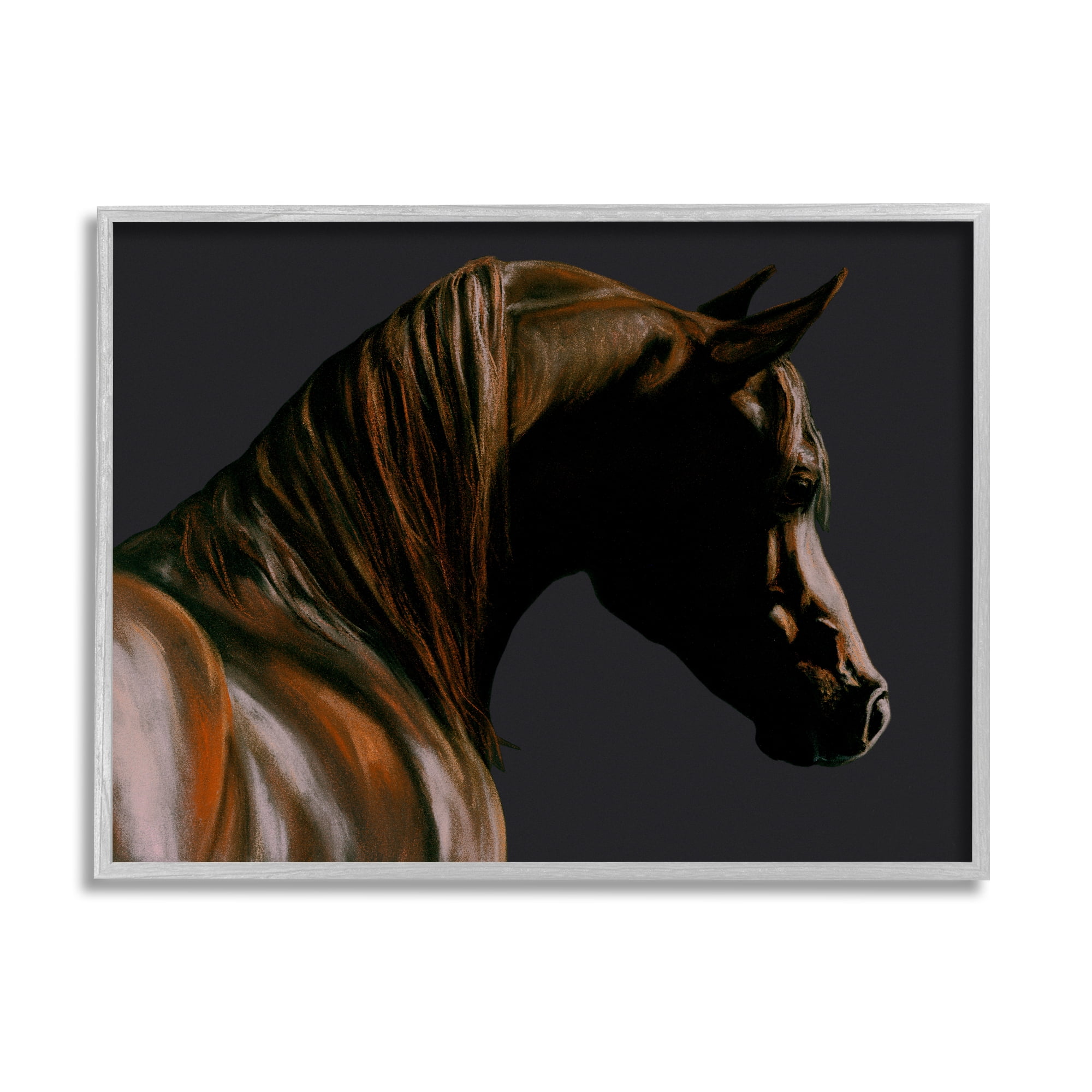 Stupell Industries Brown Horse Portrait Animals & Insects Painting Gray Framed Art Print Wall Art, 20 x 16