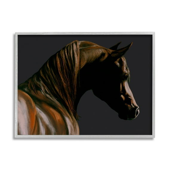 Stupell Industries Brown Horse Portrait Animals & Insects Painting Gray Framed Art Print Wall Art, 20 x 16