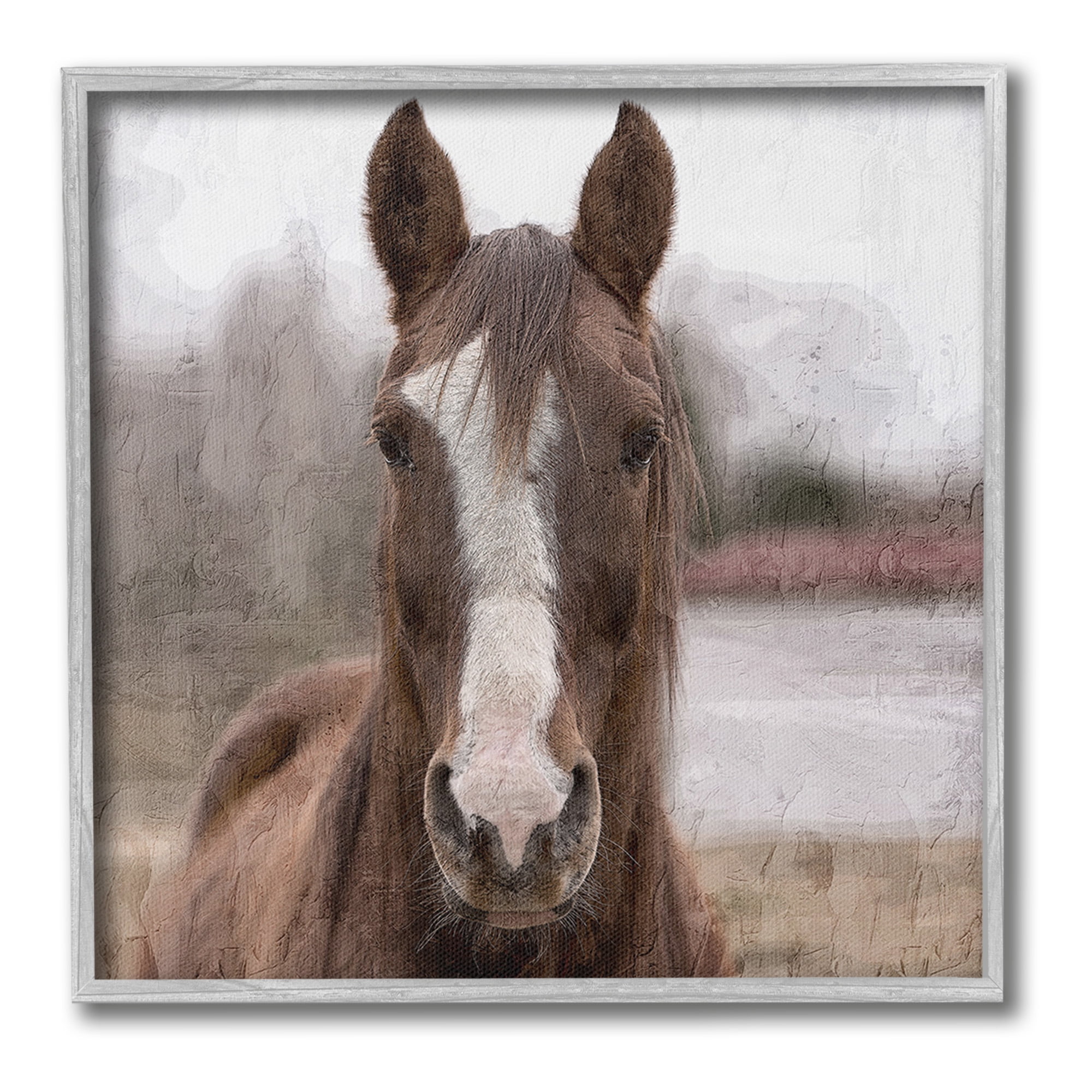 Stupell Industries Brown Horse Portrait Animals & Insects Photography Gray Framed Art Print Wall Art, 17 x 17
