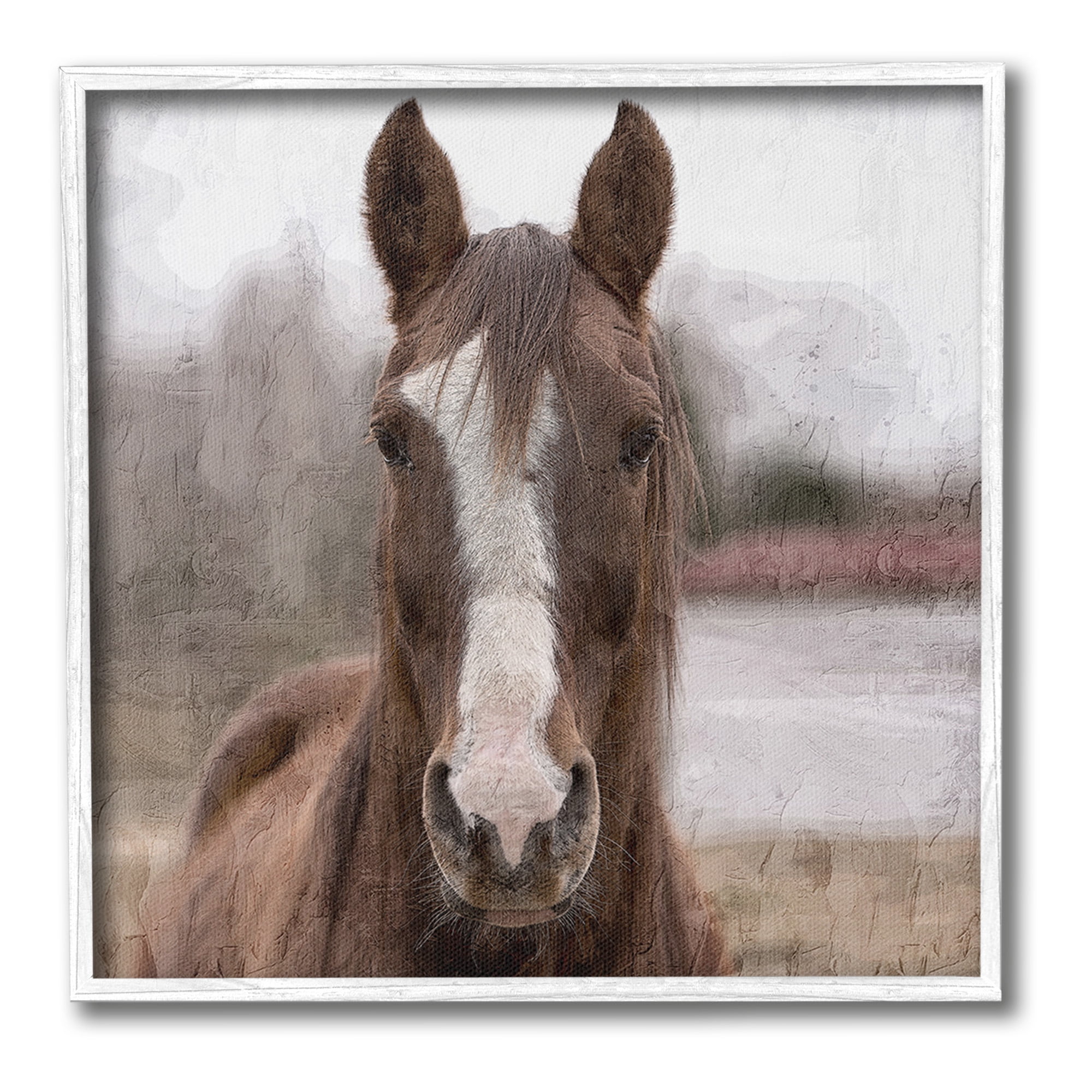 Stupell Industries Brown Horse Portrait Animals & Insects Photography White Framed Art Print Wall Art, 12 x 12