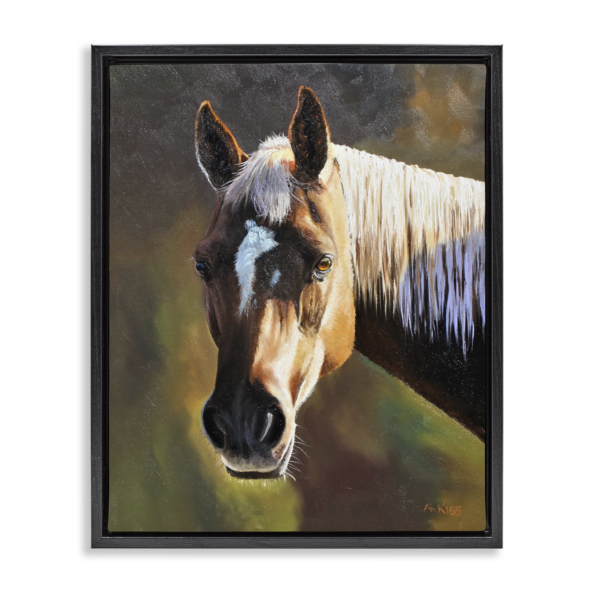 Stupell Industries Brown Horse Portrait Animals Painting Black Floater Framed Canvas Art Print Wall Art, 25 x 31