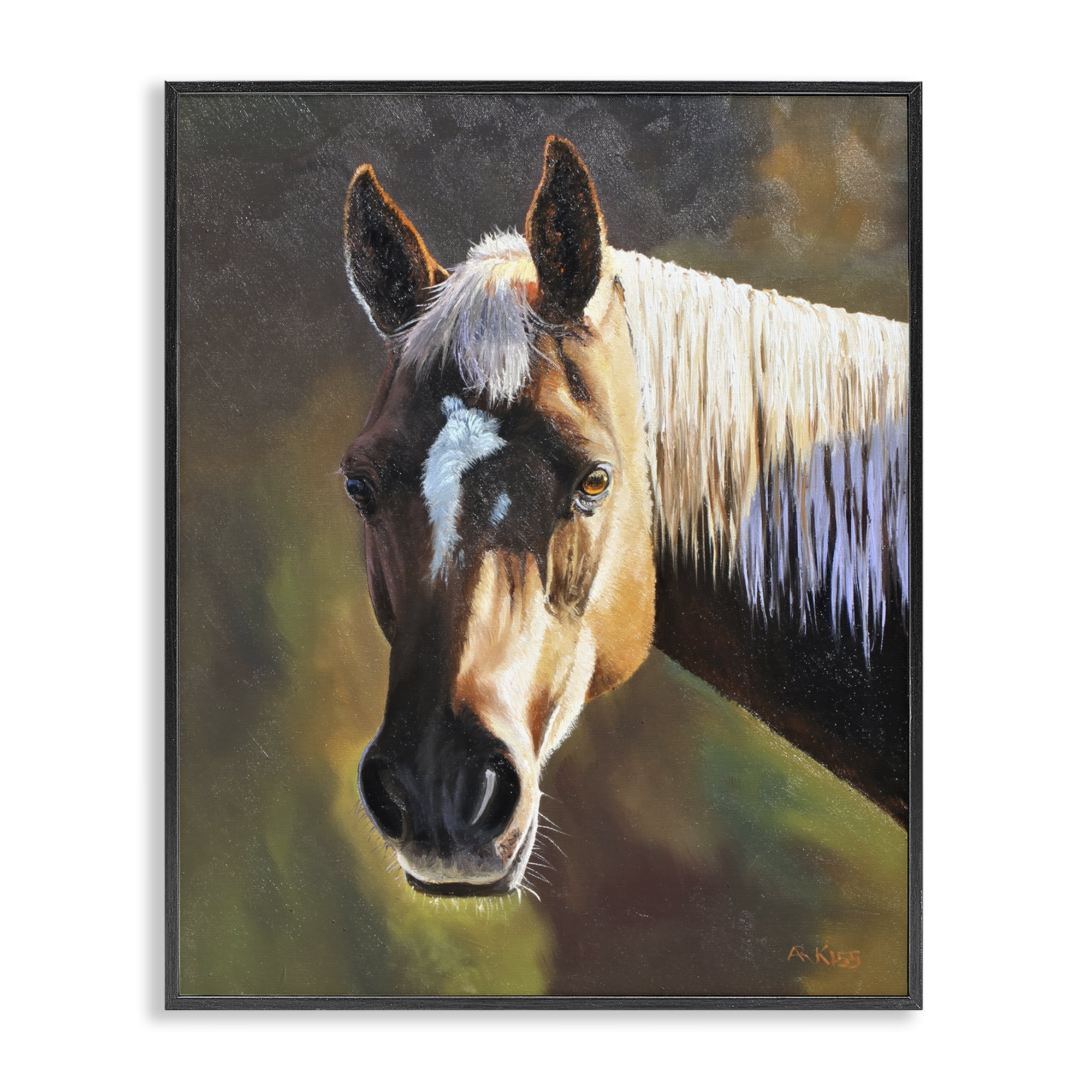 Stupell Industries Brown Horse Portrait Animals Painting Black Framed Art Print Wall Art, 24 x 30