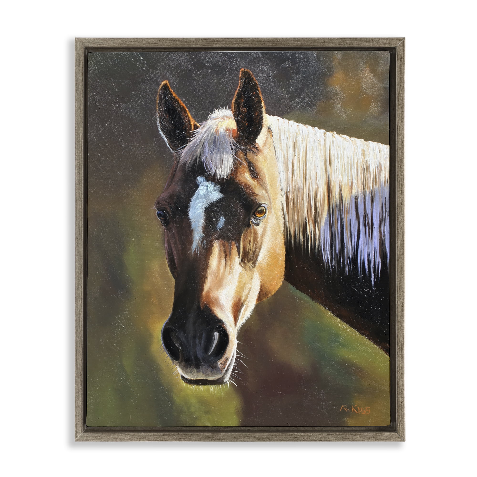 Stupell Industries Brown Horse Portrait Animals Painting Brown Floater Framed Canvas Art Print Wall Art, 17 x 21