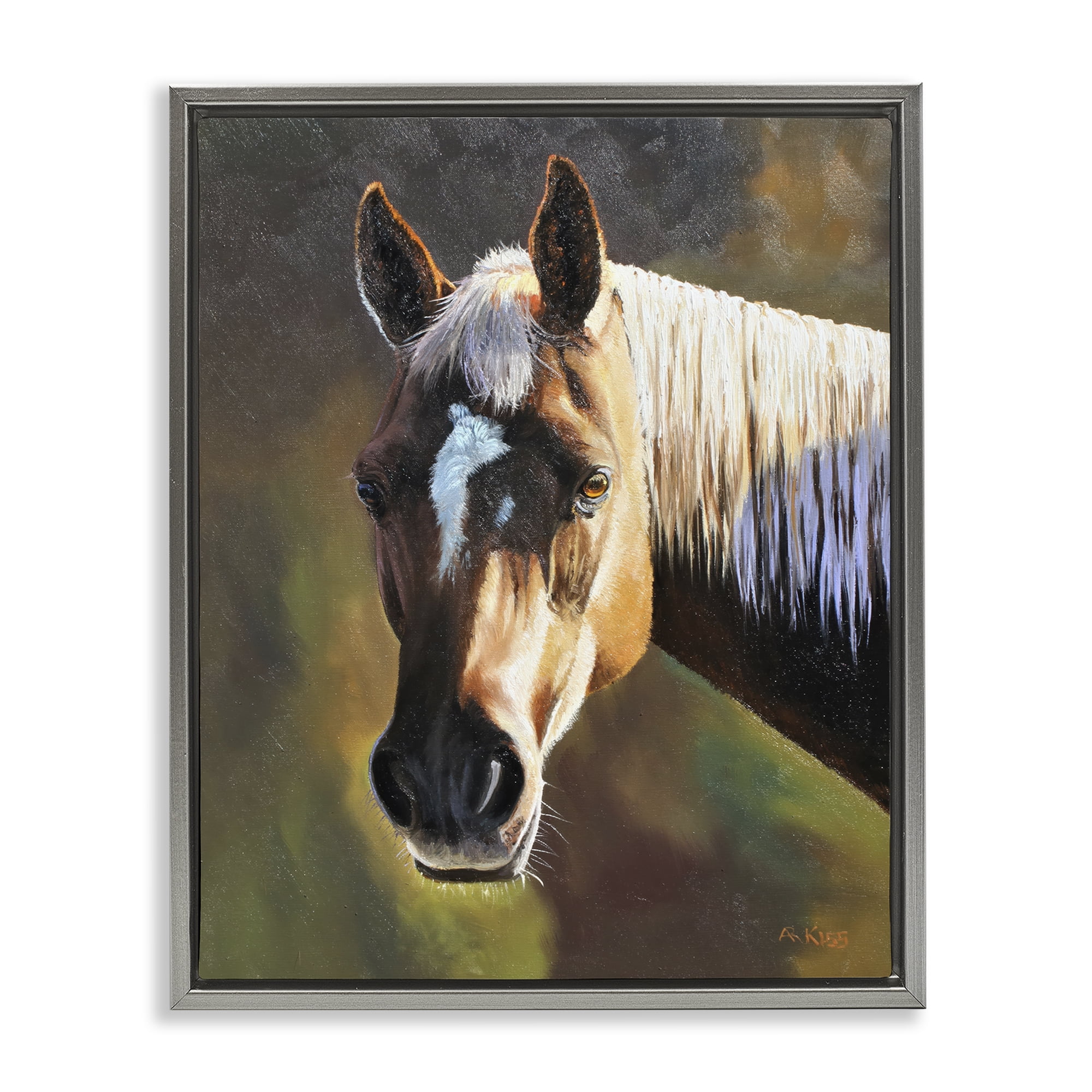 Stupell Industries Brown Horse Portrait Animals Painting Gray Floater Framed Canvas Art Print Wall Art, 25 x 31