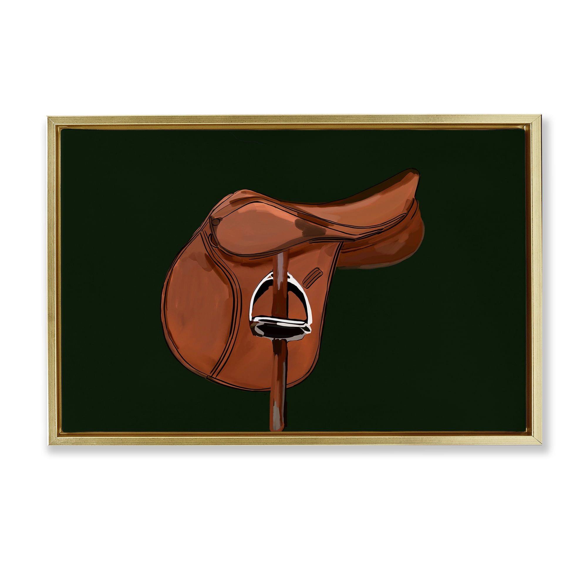 Stupell Industries Brown Horse Saddle Abstract Painting Gold Floater Framed Canvas Art Print Wall Art, 25 x 17