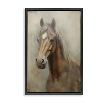 Stupell Industries Brown Horse Visage Animals & Insects Painting Black Floater Framed Canvas Art Print Wall Art, 17 x 25