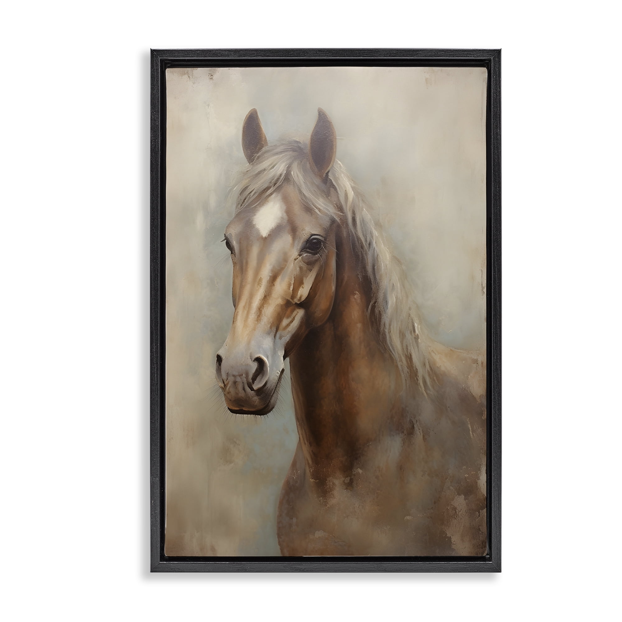 Stupell Industries Brown Horse Visage Animals & Insects Painting Black Floater Framed Canvas Art Print Wall Art, 21 x 31