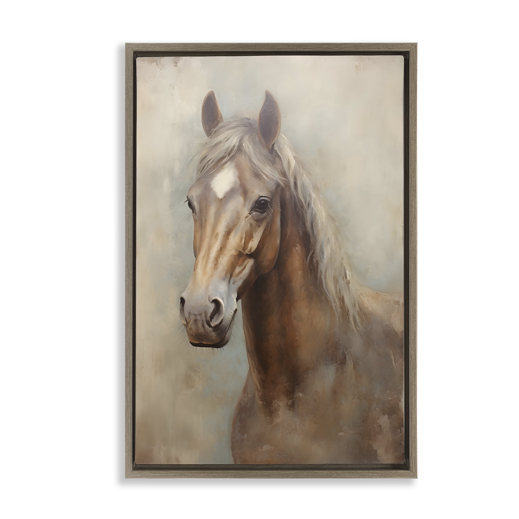 Stupell Industries Brown Horse Visage Animals & Insects Painting Brown Floater Framed Canvas Art Print Wall Art, 17 x 25