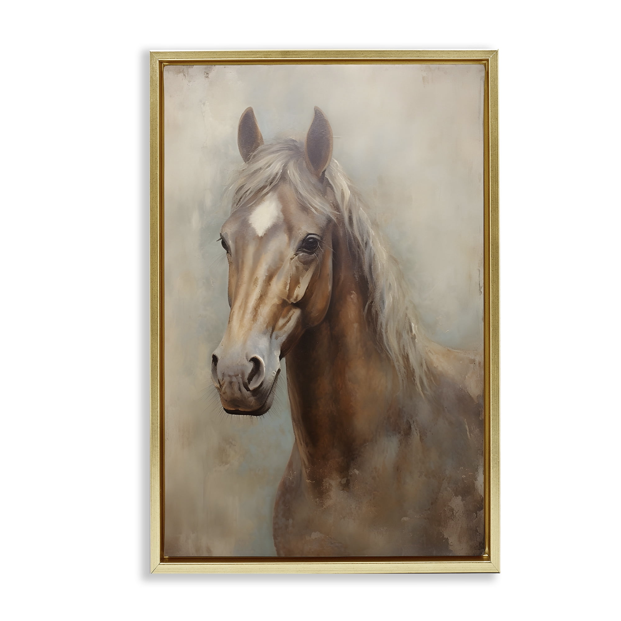 Stupell Industries Brown Horse Visage Animals & Insects Painting Gold Floater Framed Canvas Art Print Wall Art, 21 x 31
