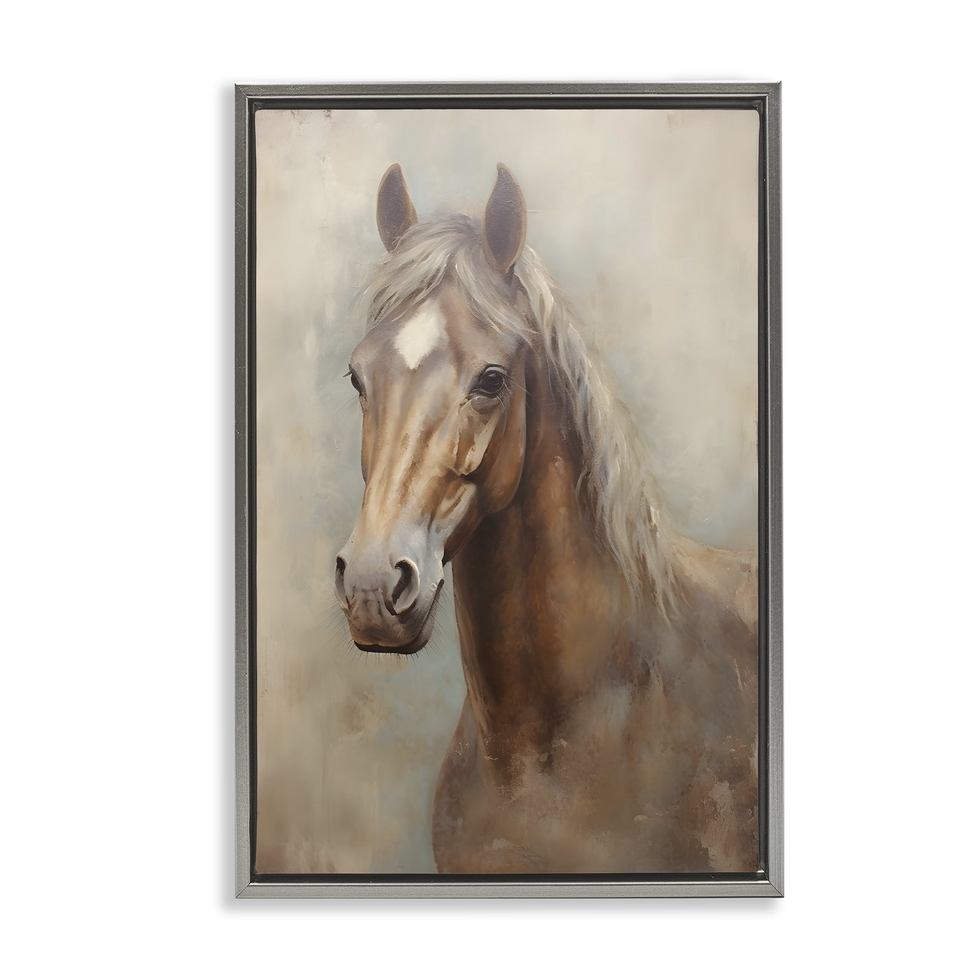 Stupell Industries Brown Horse Visage Animals & Insects Painting Gray Floater Framed Canvas Art Print Wall Art, 17 x 25