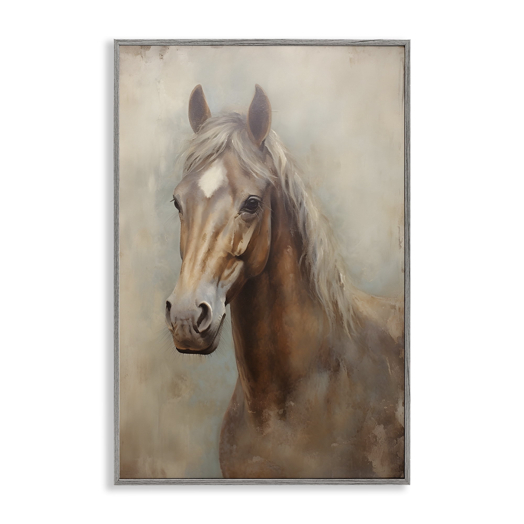 Stupell Industries Brown Horse Visage Animals & Insects Painting Gray Framed Art Print Wall Art, 16 x 24
