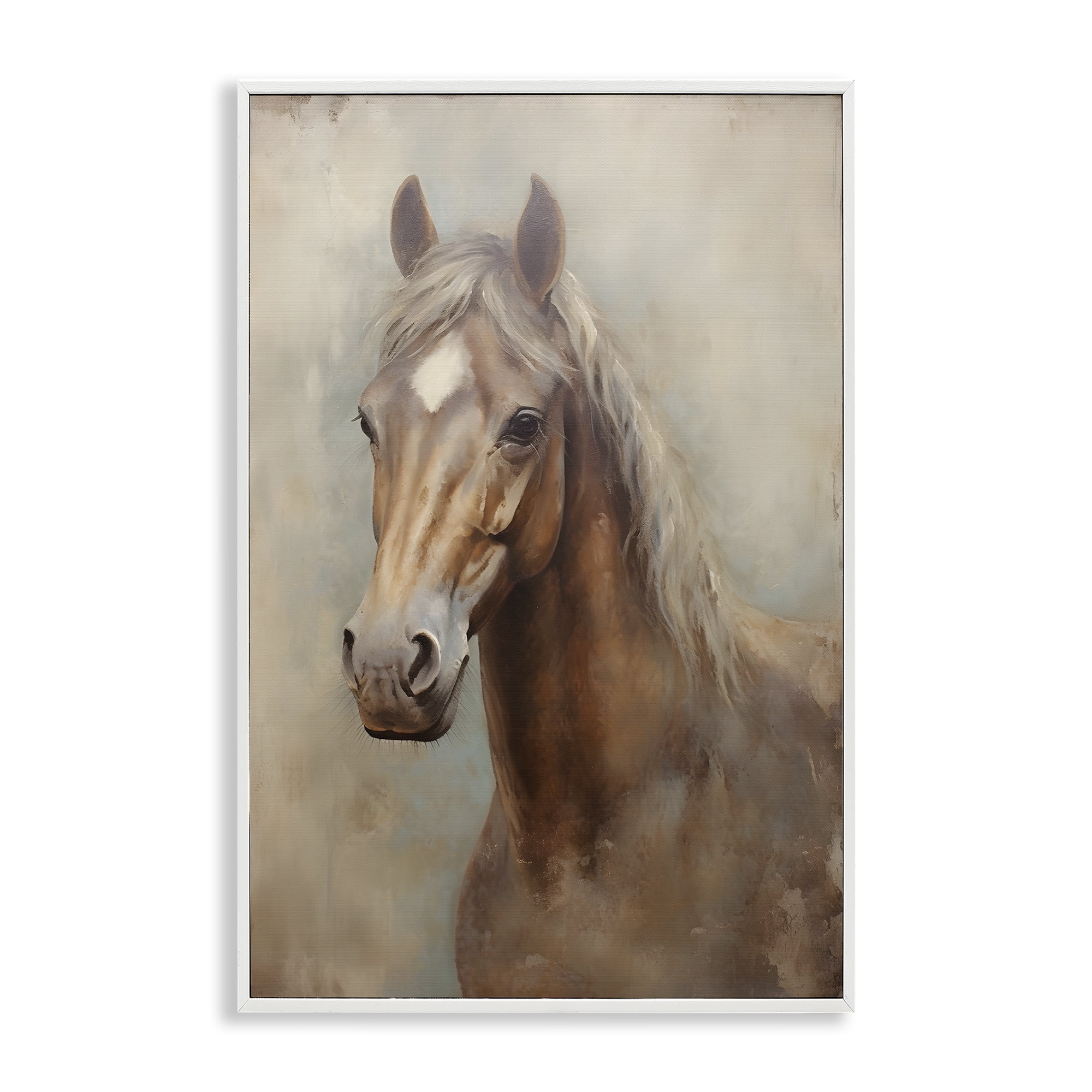 Stupell Industries Brown Horse Visage Animals & Insects Painting White Framed Art Print Wall Art, 16 x 24