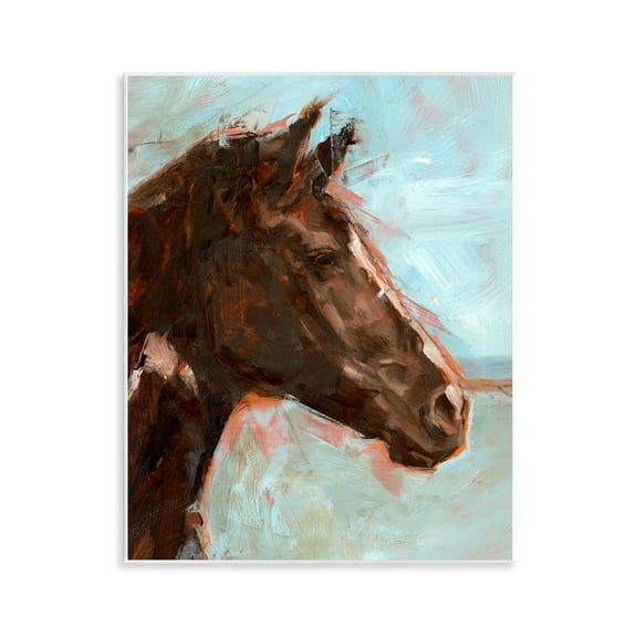 Stupell Industries Brown Horse on Blue Animals Painting Unframed Art Print Wall Art, 11 x 14