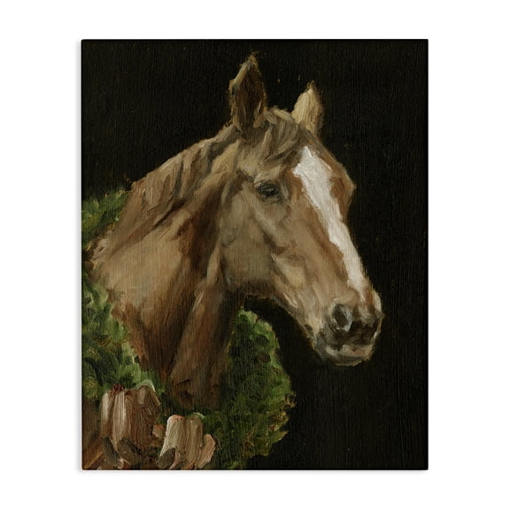 Stupell Industries Brown Horse with Seasonal Wreath Animals Painting Wrapped Canvas Canvas Art Print Wall Art, 16 x 20