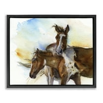 Stupell Industries Brown Horses Watercolor Animals & Insects Painting Black Floater Framed Canvas Art Print Wall Art, 21 x 17