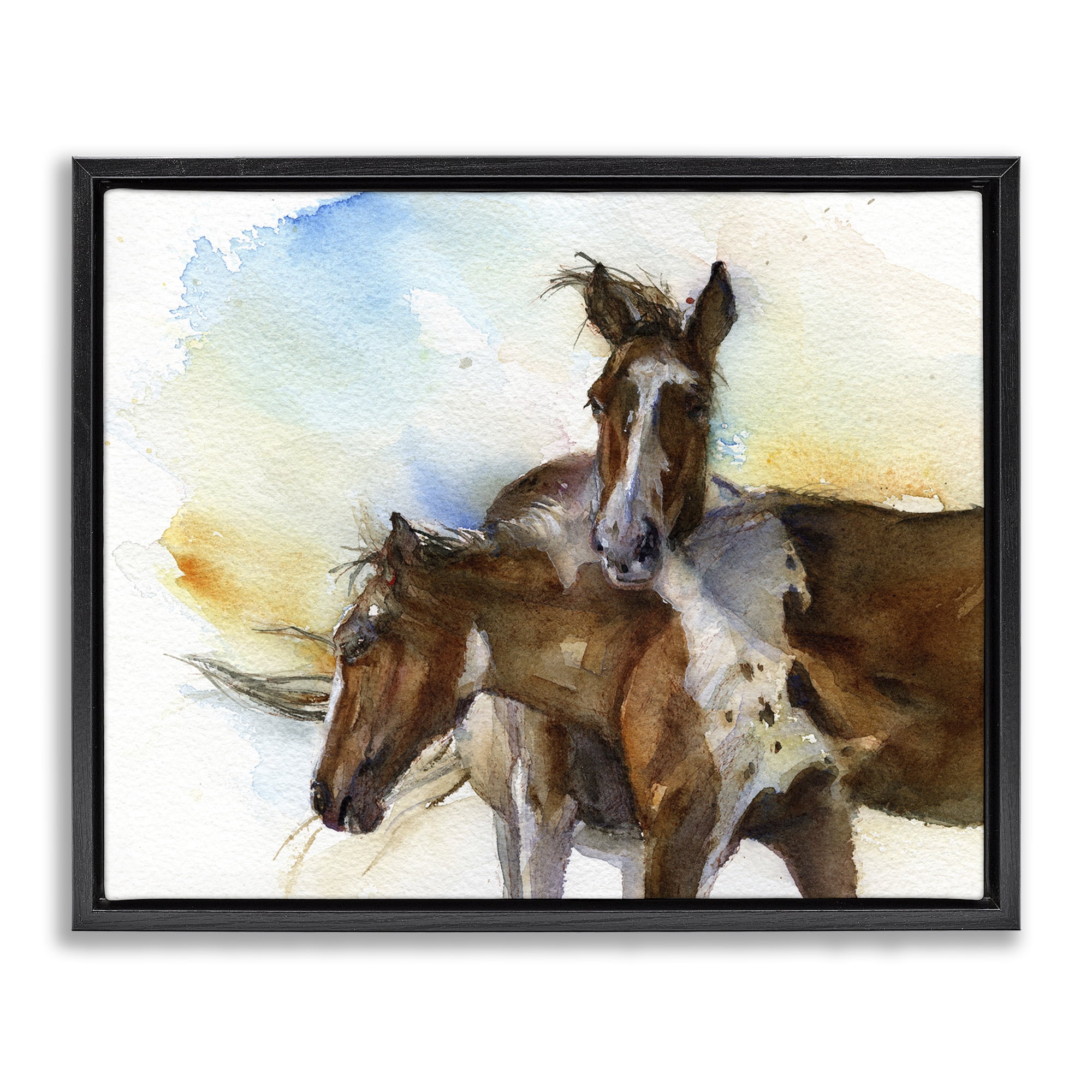 Stupell Industries Brown Horses Watercolor Animals & Insects Painting Black Floater Framed Canvas Art Print Wall Art, 31 x 25