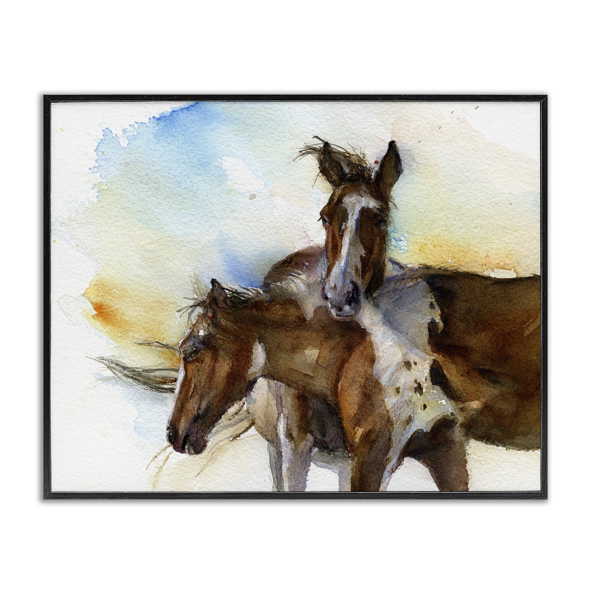 Stupell Industries Brown Horses Watercolor Animals & Insects Painting Black Framed Art Print Wall Art, 30 x 24