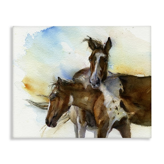 Stupell Industries Brown Horses Watercolor Animals & Insects Painting Gallery Wrapped Canvas Art Print Wall Art, 20 x 16