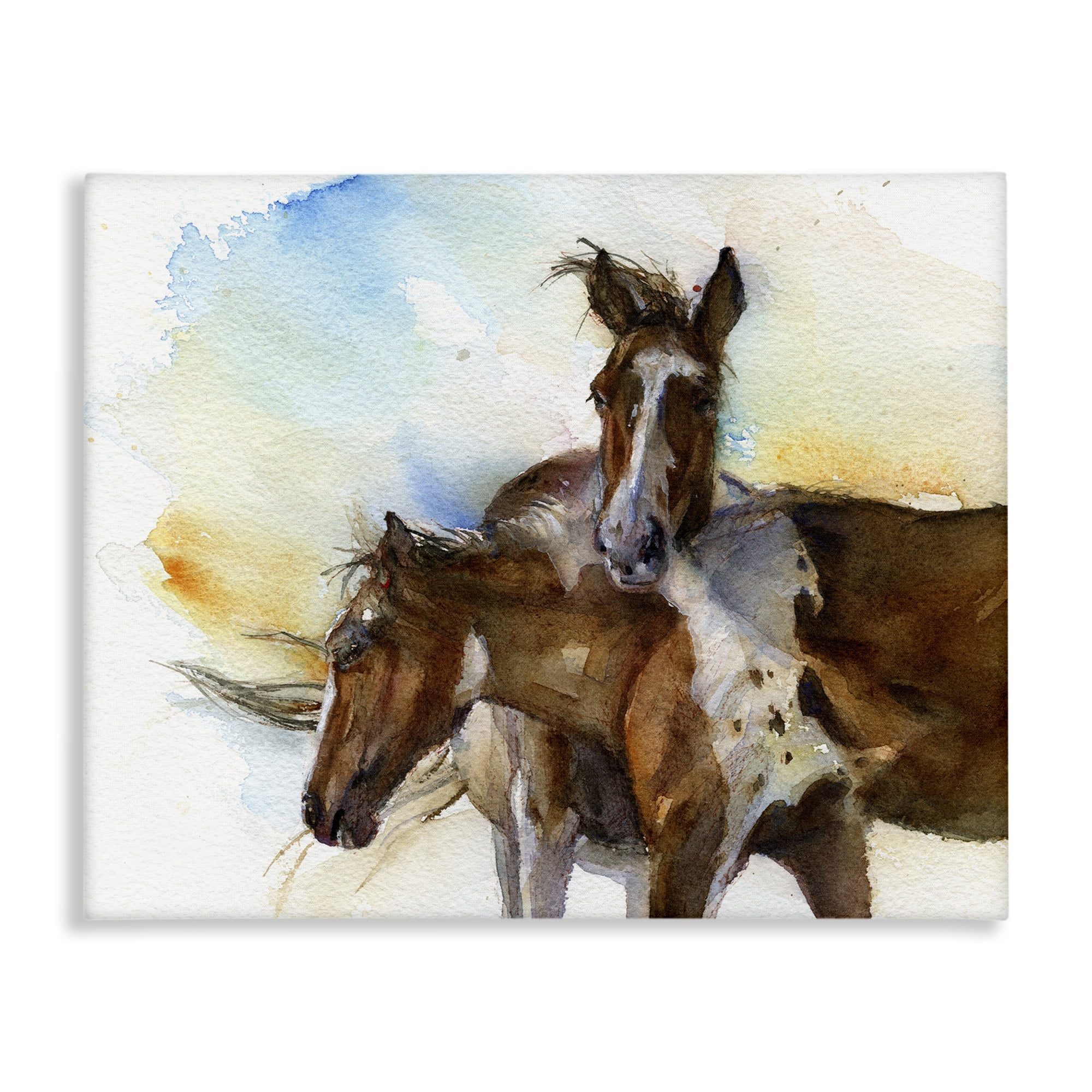 Stupell Industries Brown Horses Watercolor Animals & Insects Painting Gallery Wrapped Canvas Art Print Wall Art, 48 x 36