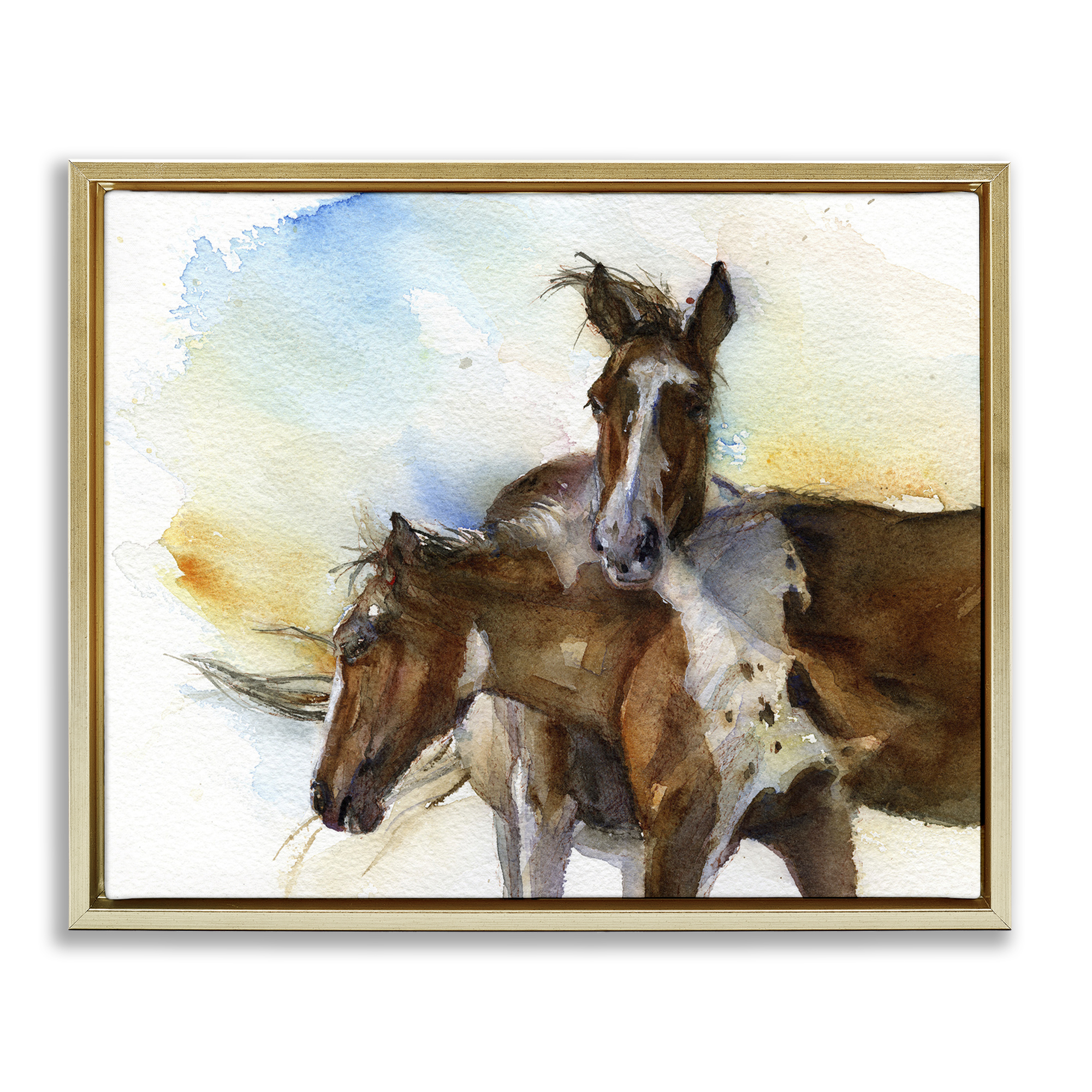 Stupell Industries Brown Horses Watercolor Animals & Insects Painting Gold Floater Framed Canvas Art Print Wall Art, 31 x 25