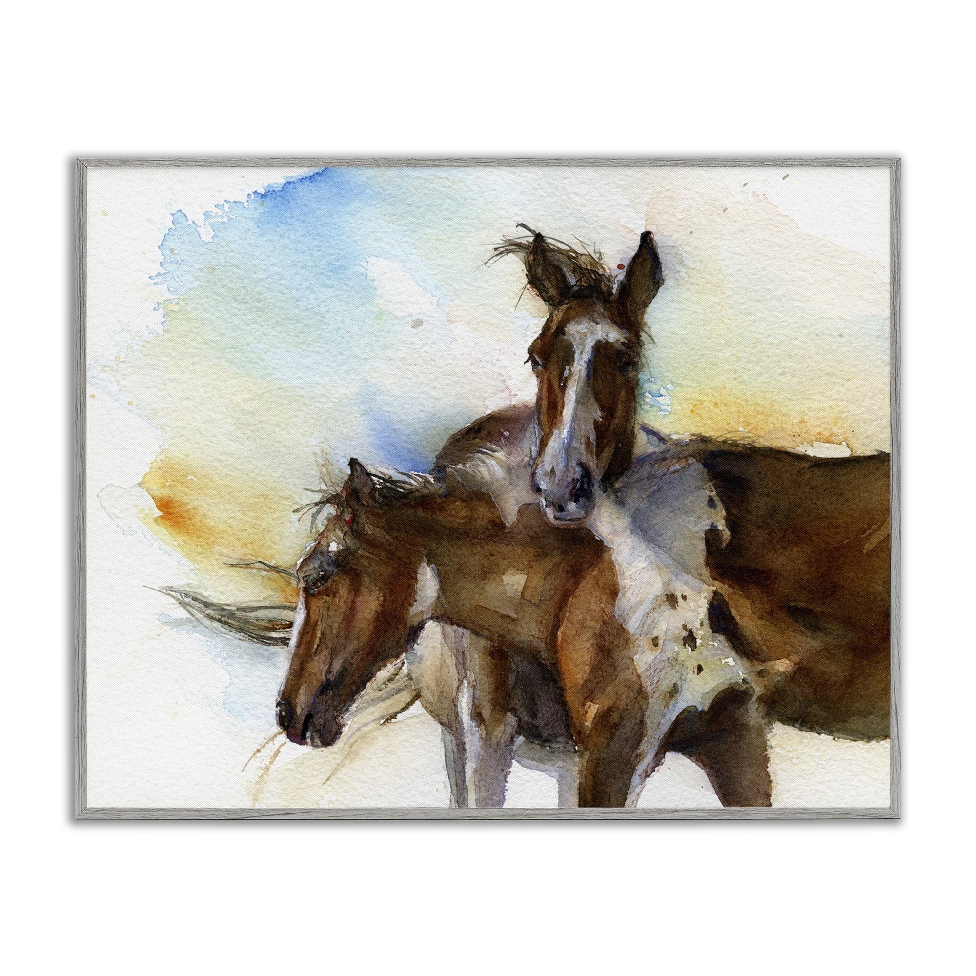 Stupell Industries Brown Horses Watercolor Animals & Insects Painting Gray Framed Art Print Wall Art, 30 x 24