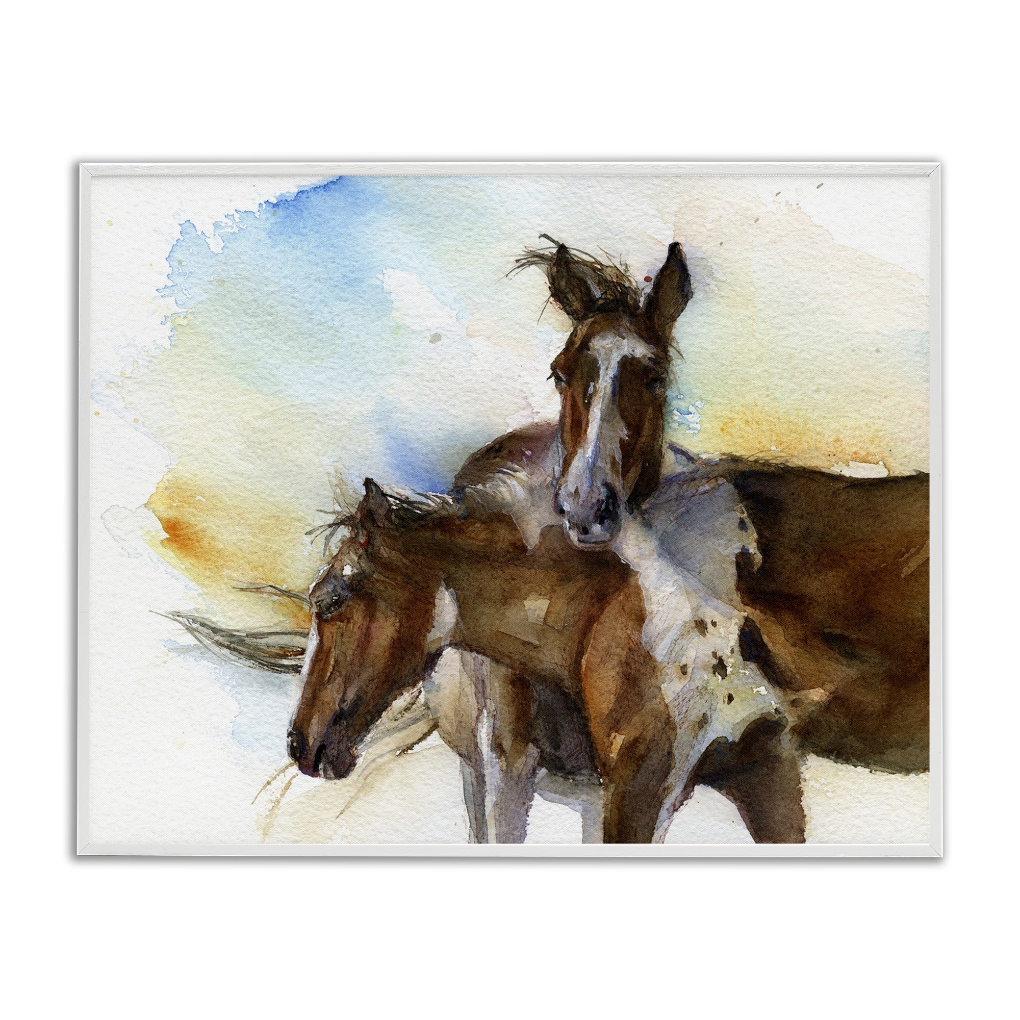 Stupell Industries Brown Horses Watercolor Animals & Insects Painting White Framed Art Print Wall Art, 20 x 16