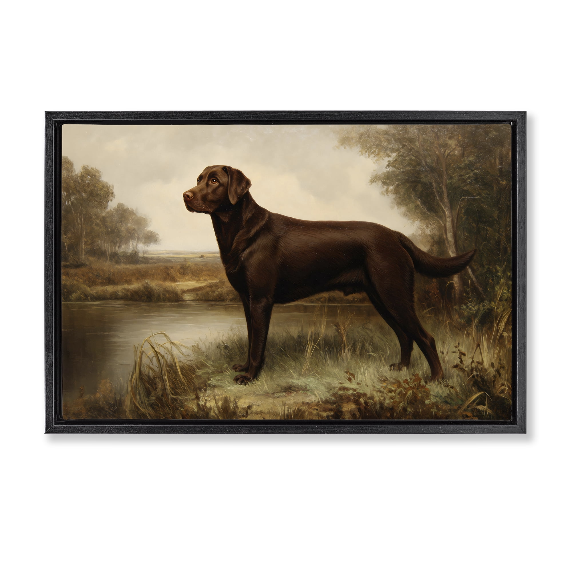 Stupell Industries Brown Lab By The River Black Framed Floater Canvas Wall Art, design by Petal Prints Design