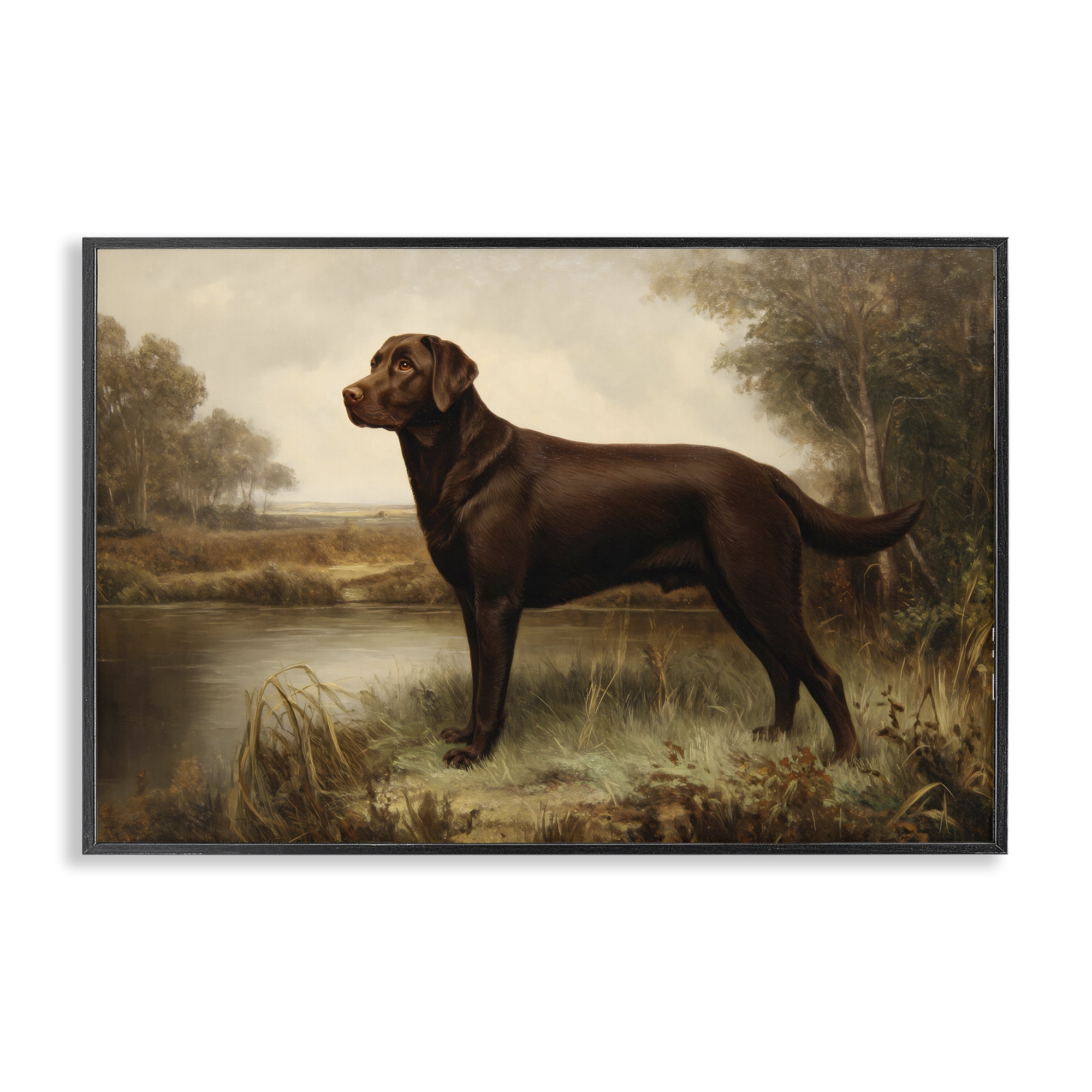 Stupell Industries Brown Lab By The River Black Framed Giclee Art, design by Petal Prints Design