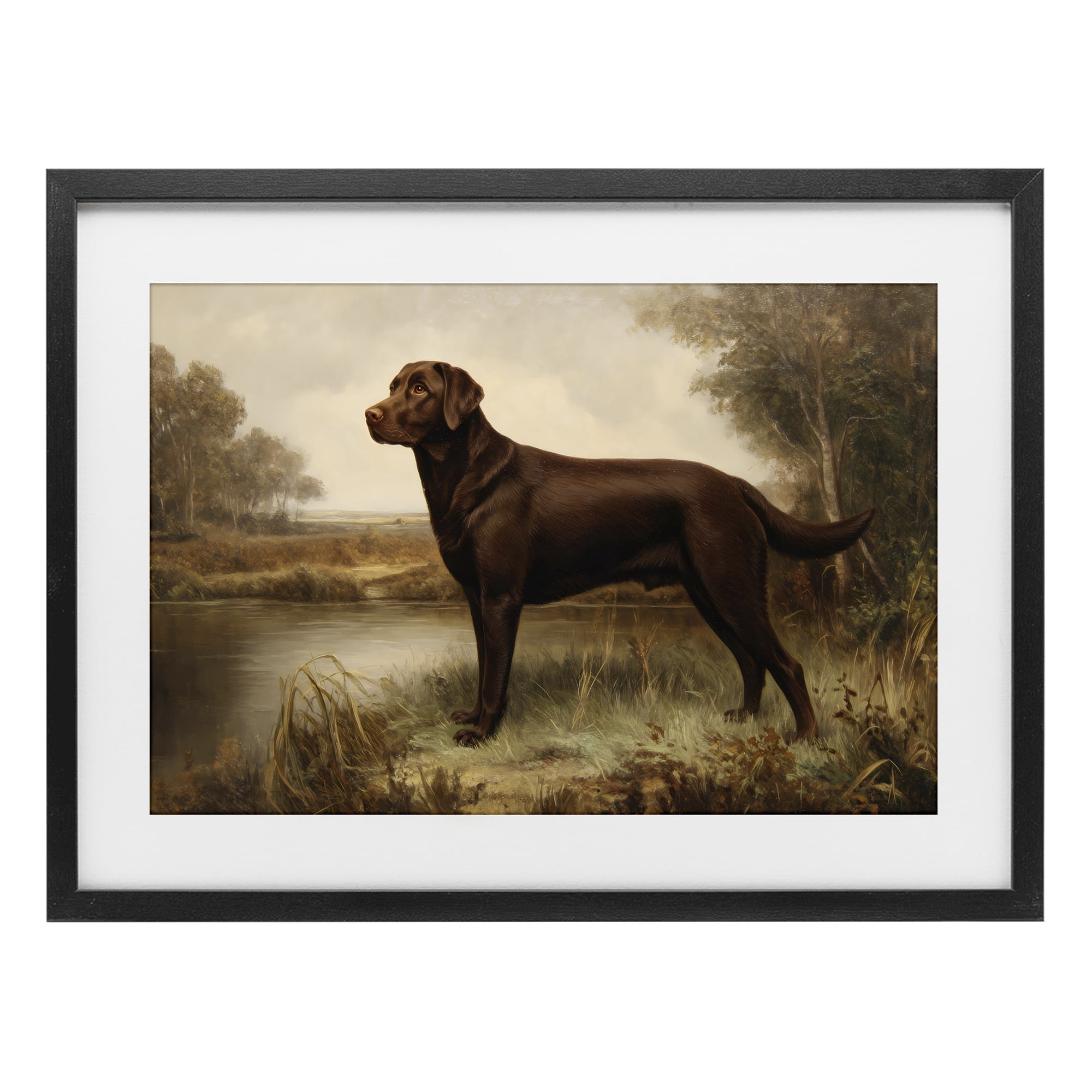 Stupell Industries Brown Lab By The River Black Framed Print Under Glass, design by Petal Prints Design