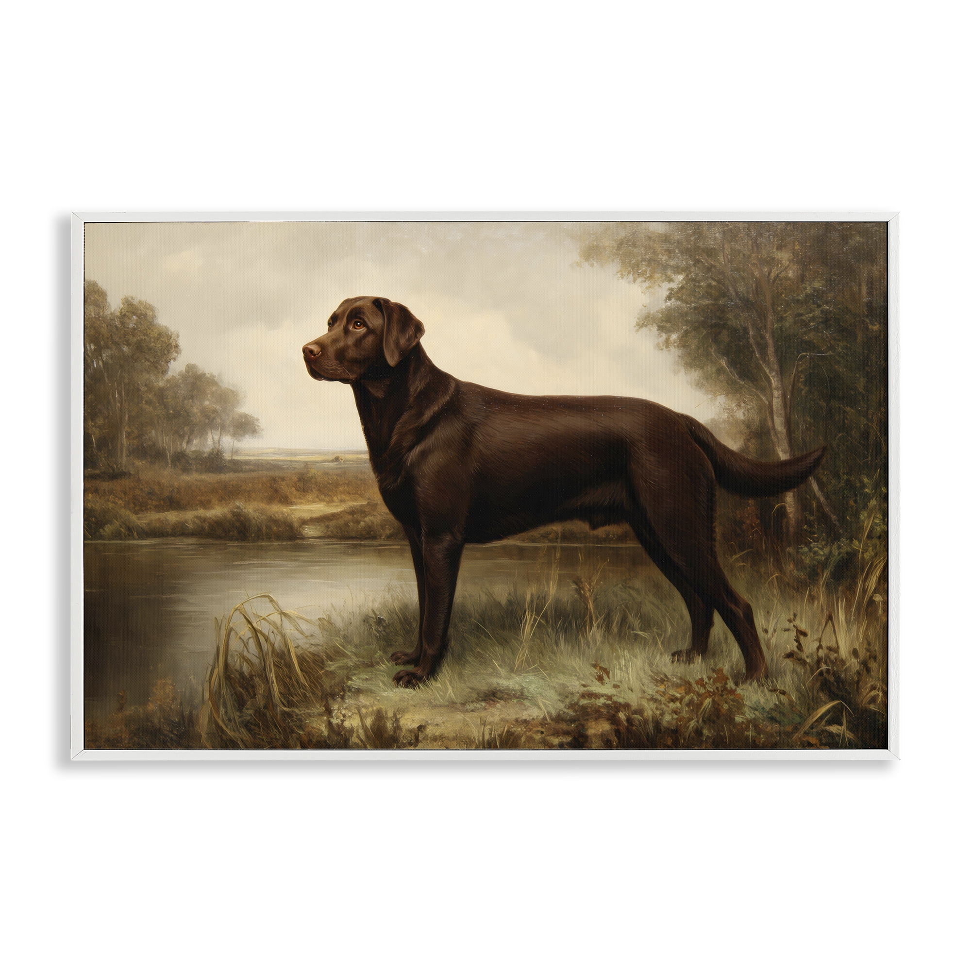 Stupell Industries Brown Lab By The River White Framed Giclee Art, design by Petal Prints Design
