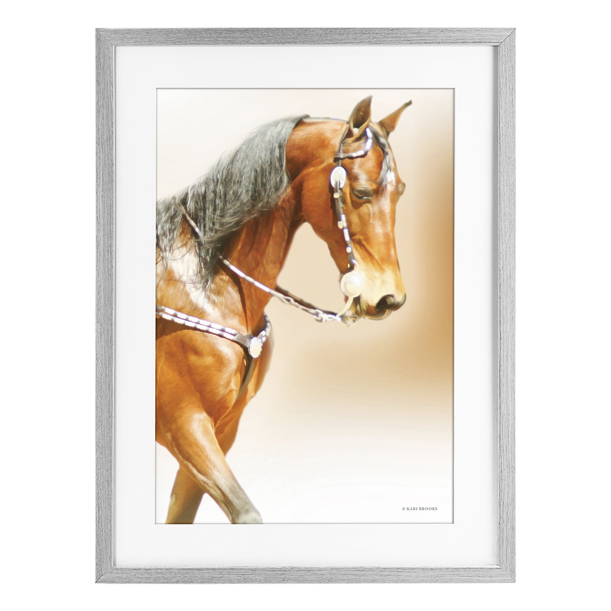 Stupell Industries Brown Majestic Horse Gray Framed Print Under Glass, design by Kari Brooks