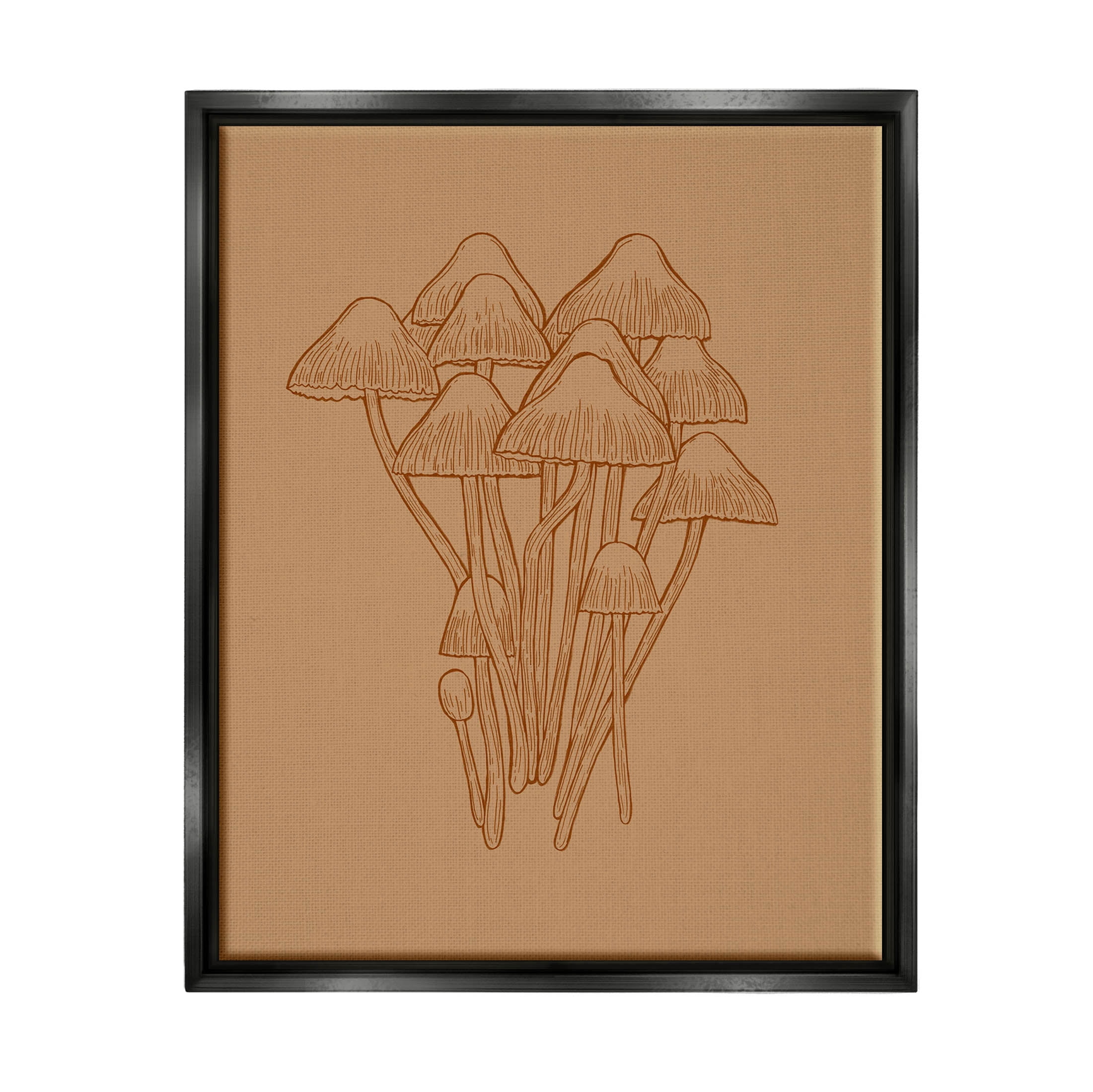 Stupell Industries Brown Mushrooms Detailed Nature Graphic Art Jet Black Floating Framed Canvas Print Wall Art, Design by Ziwei Li