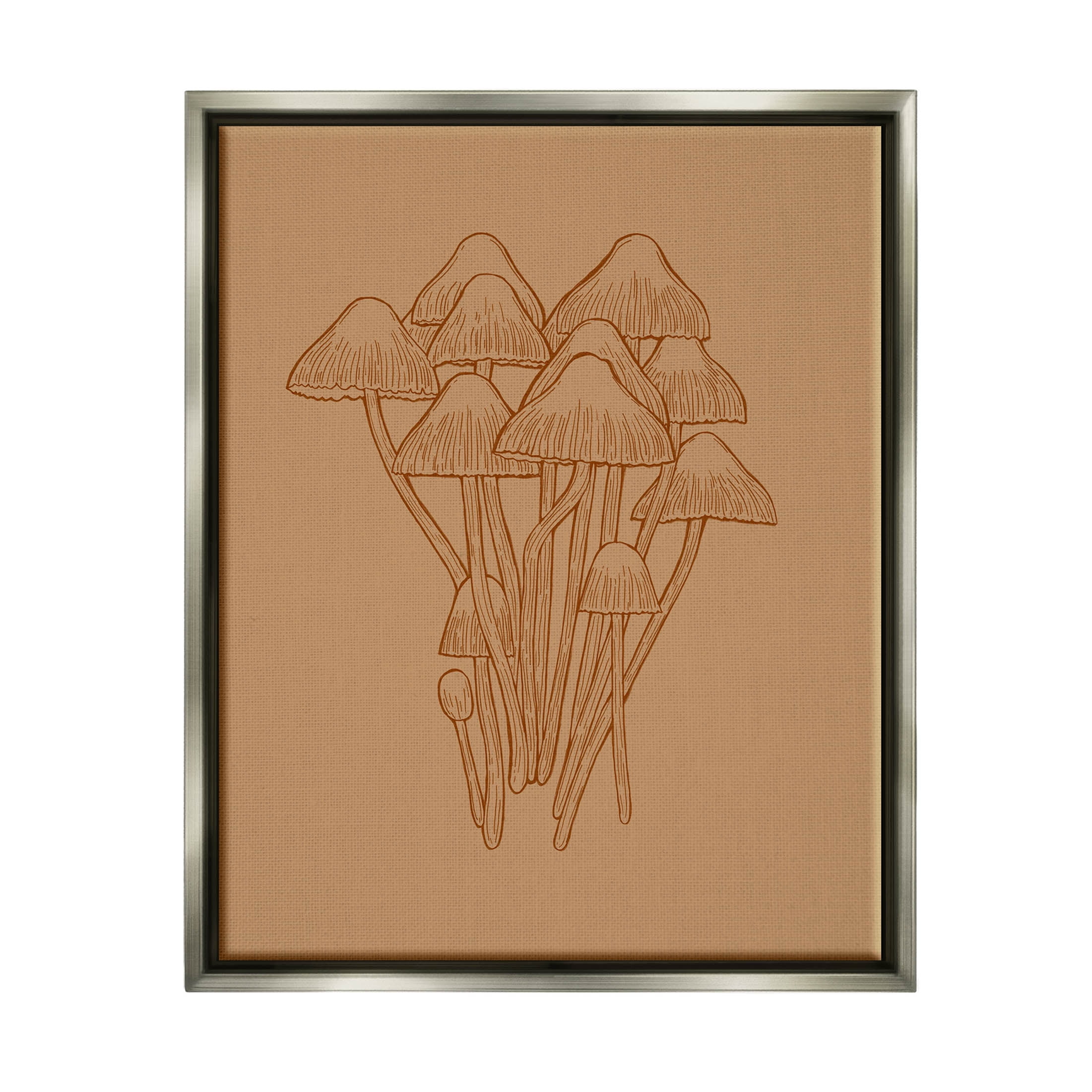 Stupell Industries Brown Mushrooms Detailed Nature Graphic Art Luster Gray Floating Framed Canvas Print Wall Art, Design by Ziwei Li