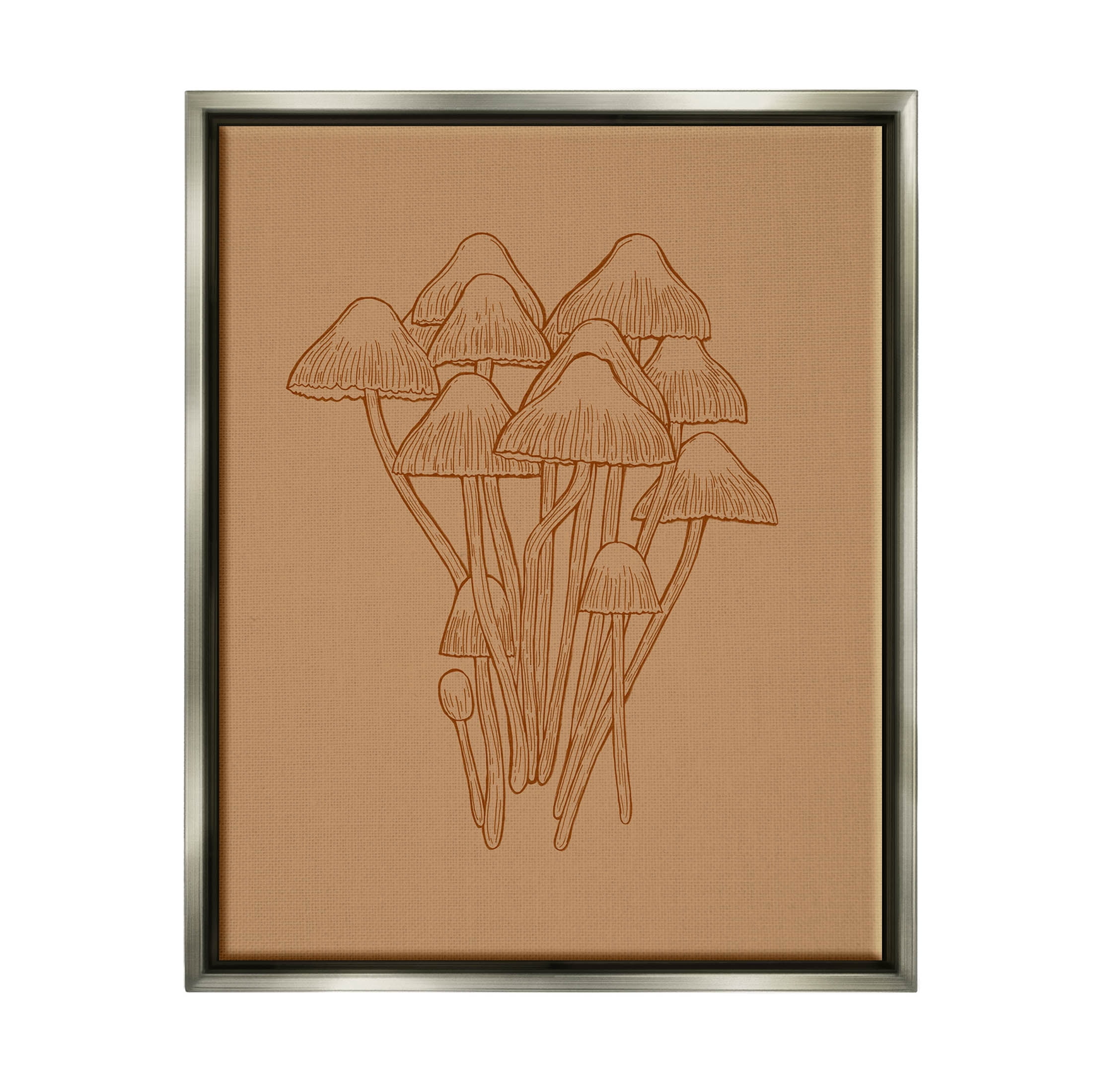 Stupell Industries Brown Mushrooms Detailed Nature Graphic Art Luster Gray Floating Framed Canvas Print Wall Art, Design by Ziwei Li