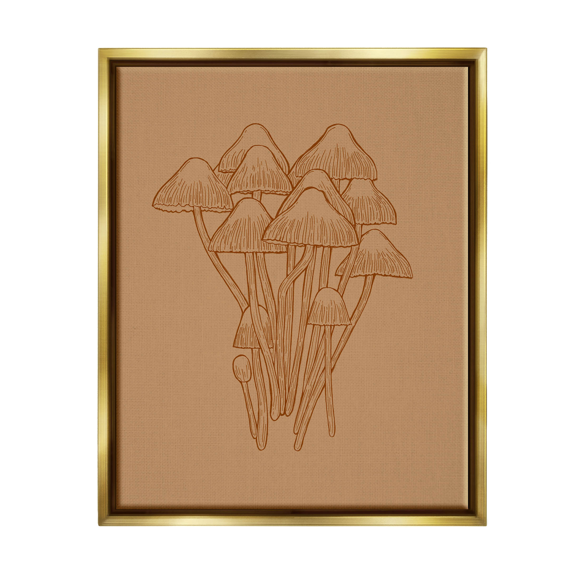 Stupell Industries Brown Mushrooms Detailed Nature Graphic Art Metallic Gold Floating Framed Canvas Print Wall Art, Design by Ziwei Li