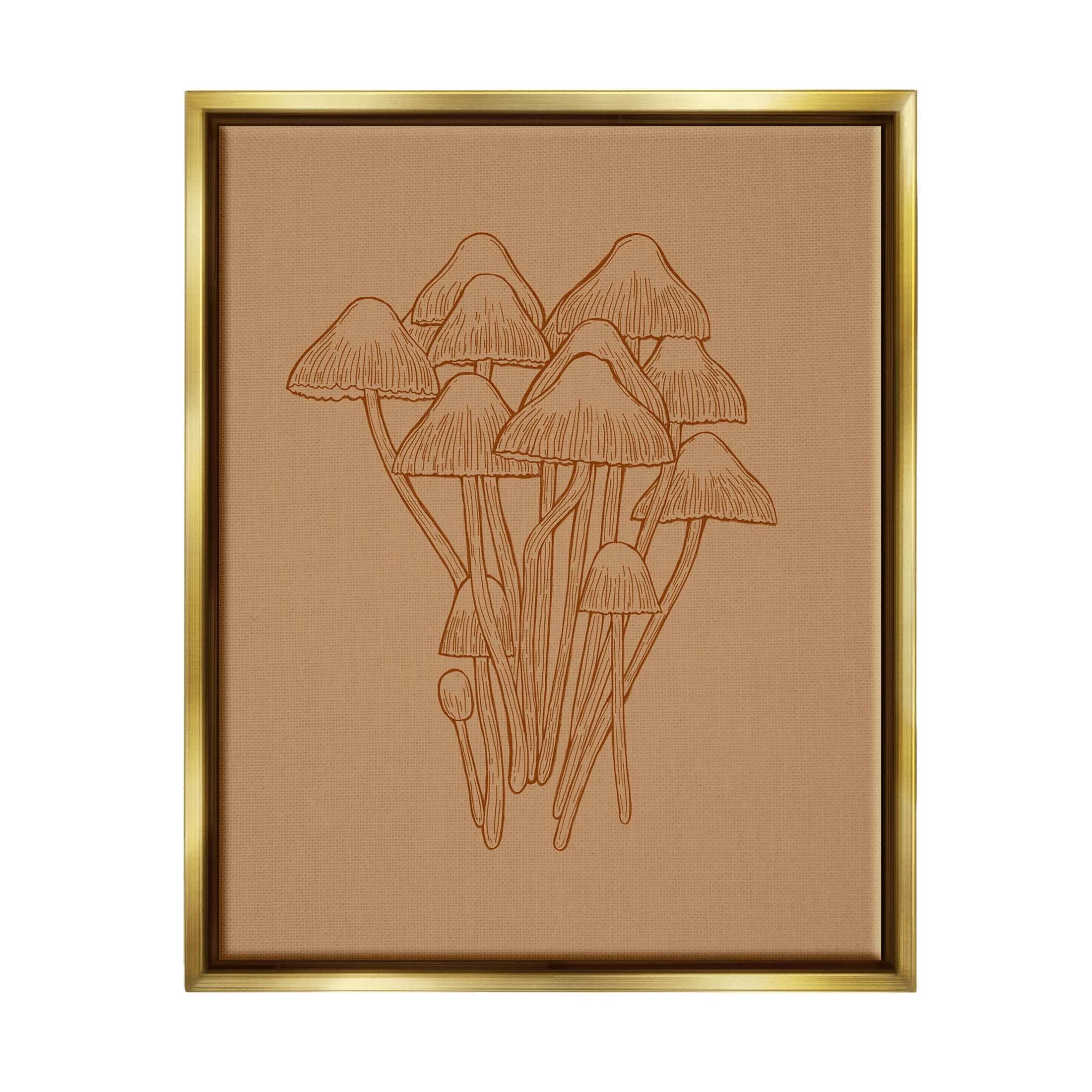 Stupell Industries Brown Mushrooms Detailed Nature Graphic Art Metallic Gold Floating Framed Canvas Print Wall Art, Design by Ziwei Li