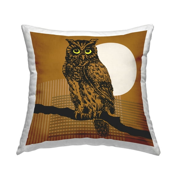 Stupell Industries Brown Owl Perched Decorative Printed Throw Pillow, 18 x 18