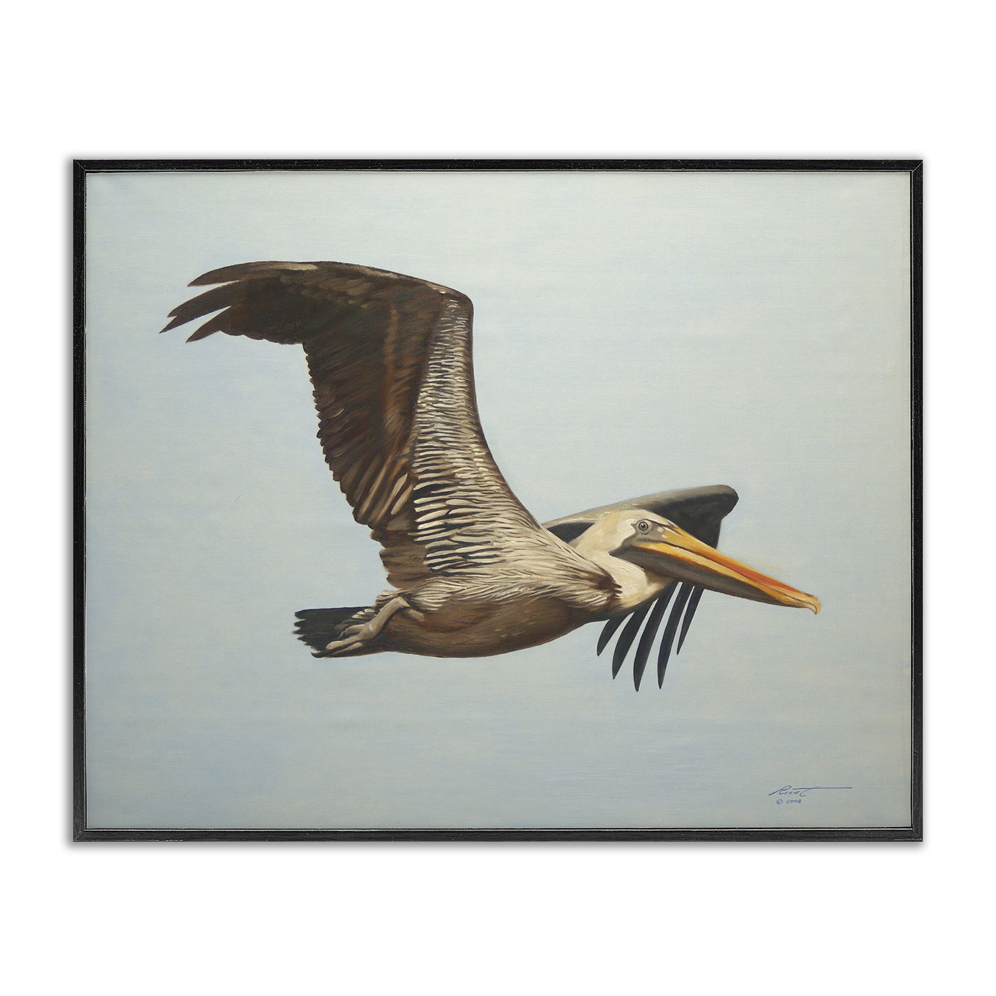 Stupell Industries Brown Pelican in Flight Animals & Insects Painting Black Framed Art Print Wall Art, 20 x 16