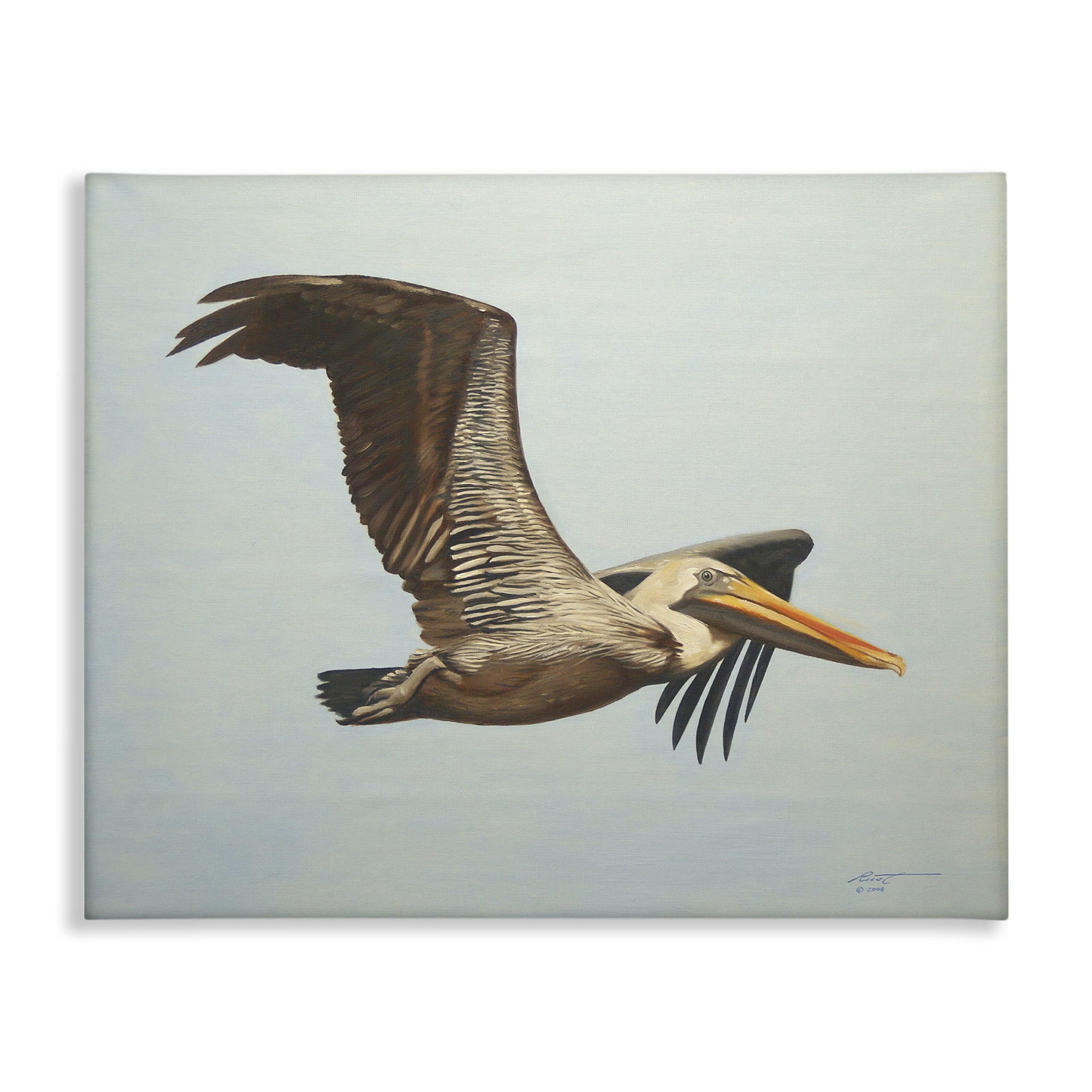 Stupell Industries Brown Pelican in Flight Animals & Insects Painting Gallery Wrapped Canvas Art Print Wall Art, 48 x 36