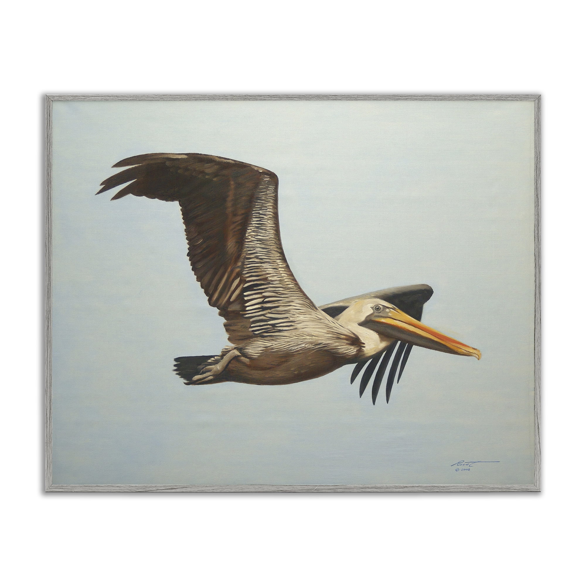 Stupell Industries Brown Pelican in Flight Animals & Insects Painting Gray Framed Art Print Wall Art, 14 x 11