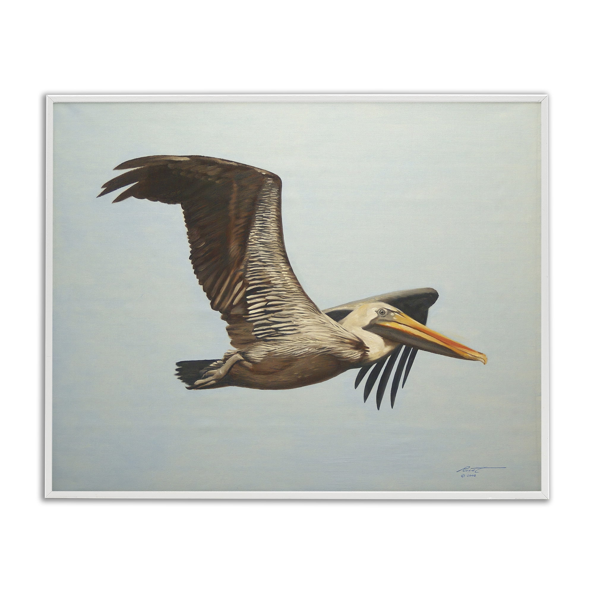 Stupell Industries Brown Pelican in Flight Animals & Insects Painting White Framed Art Print Wall Art, 14 x 11
