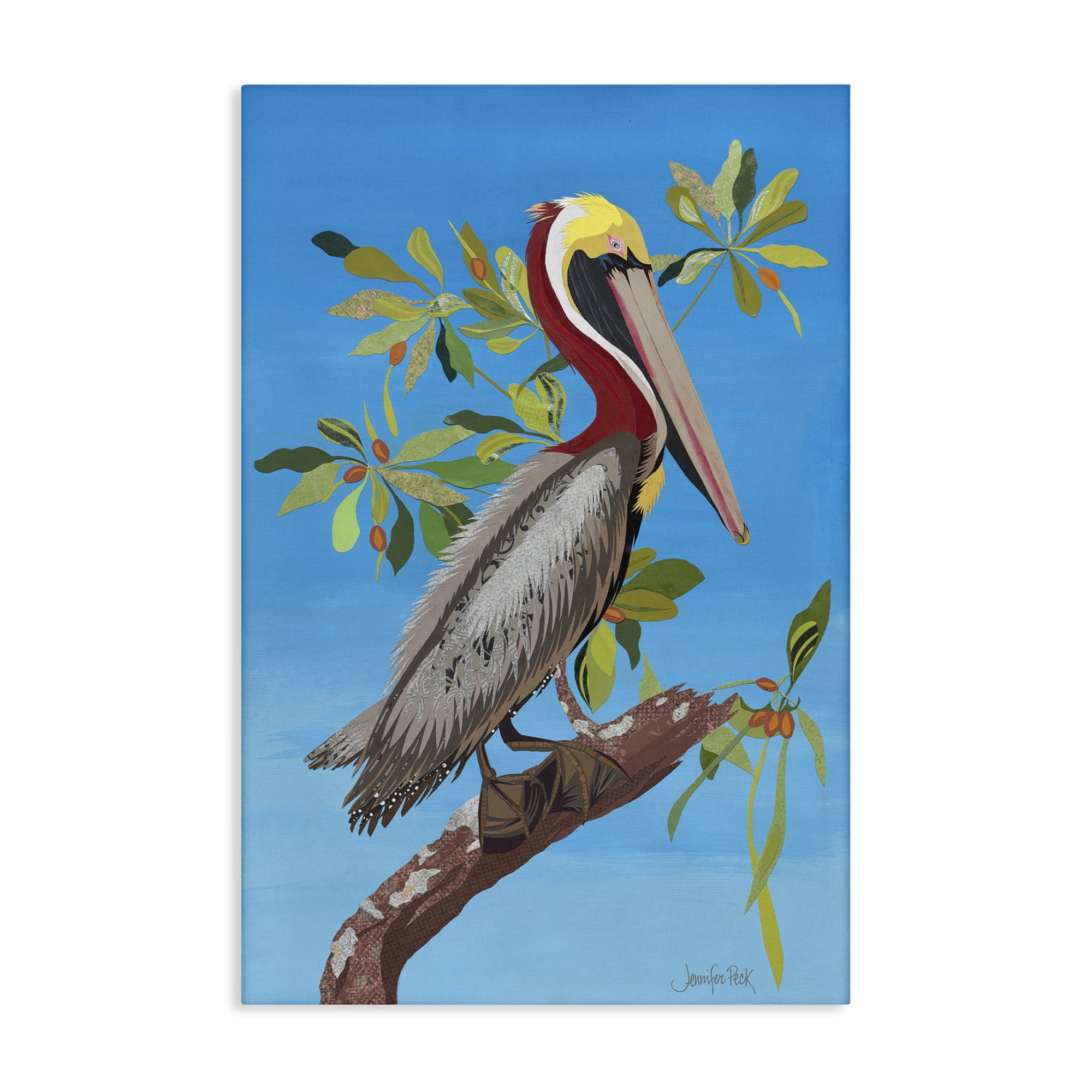 Stupell Industries Brown Pelican on Tree Animals & Insects Painting Gallery Wrapped Canvas Art Print Wall Art, 30 x 45