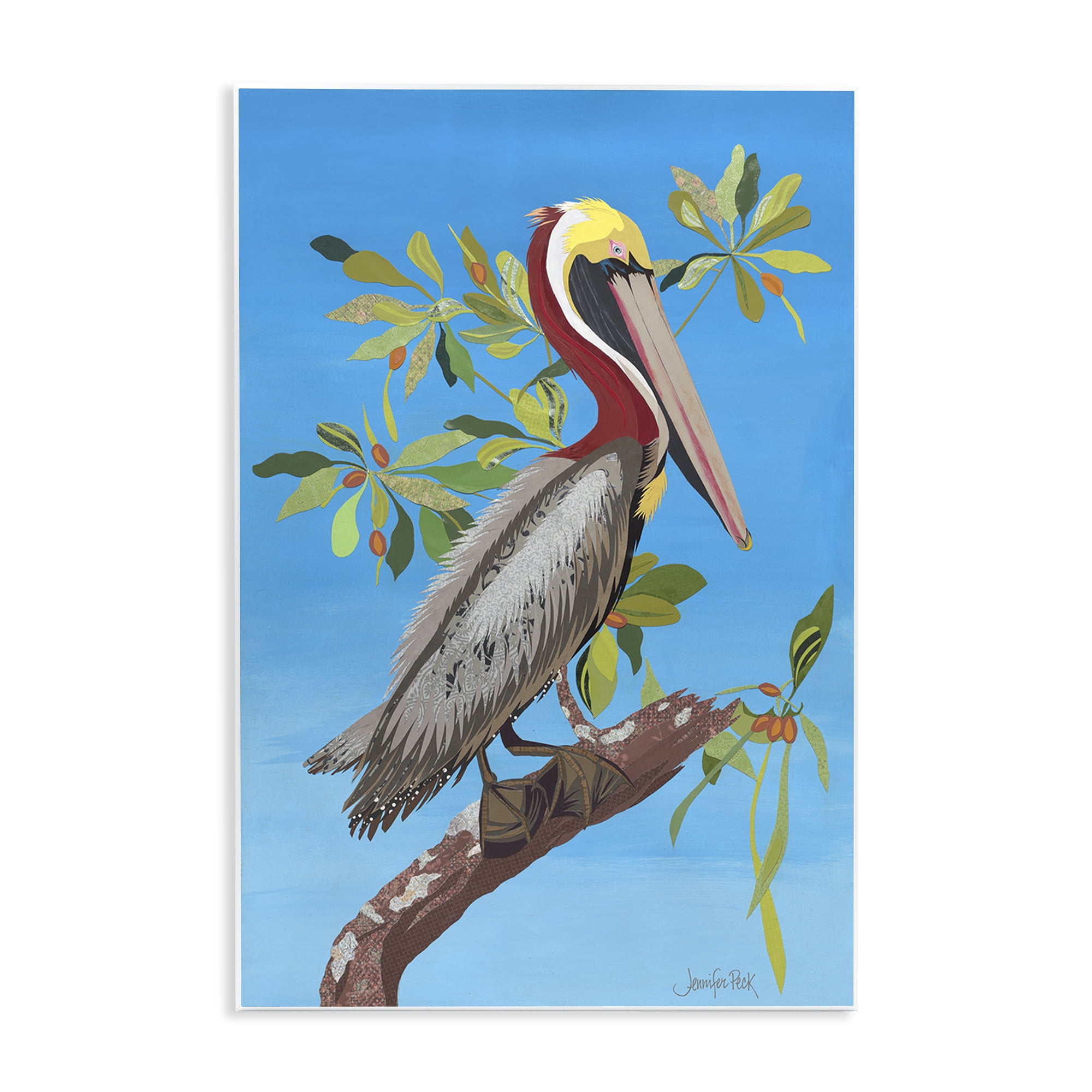 Stupell Industries Brown Pelican on Tree Animals & Insects Painting Unframed Art Print Wall Art, 13 x 19