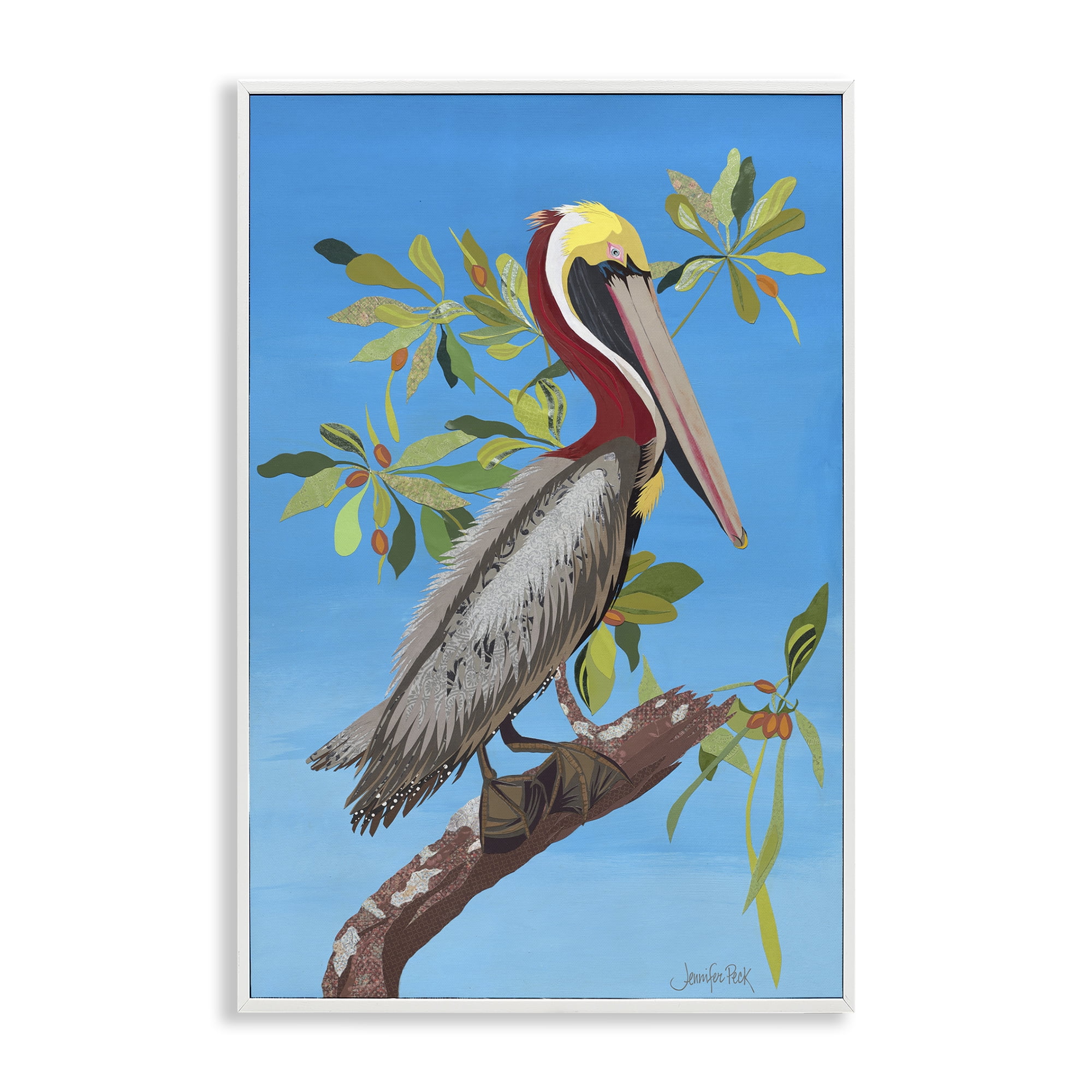 Stupell Industries Brown Pelican on Tree Animals & Insects Painting White Framed Art Print Wall Art, 20 x 30