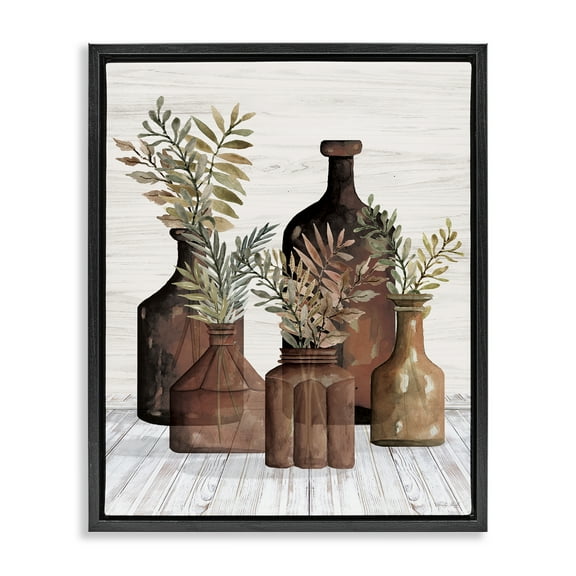 Stupell Industries Brown Pottery Botanicals Plants & Flowers Painting Black Floater Framed Canvas Art Print Wall Art, 17 x 21