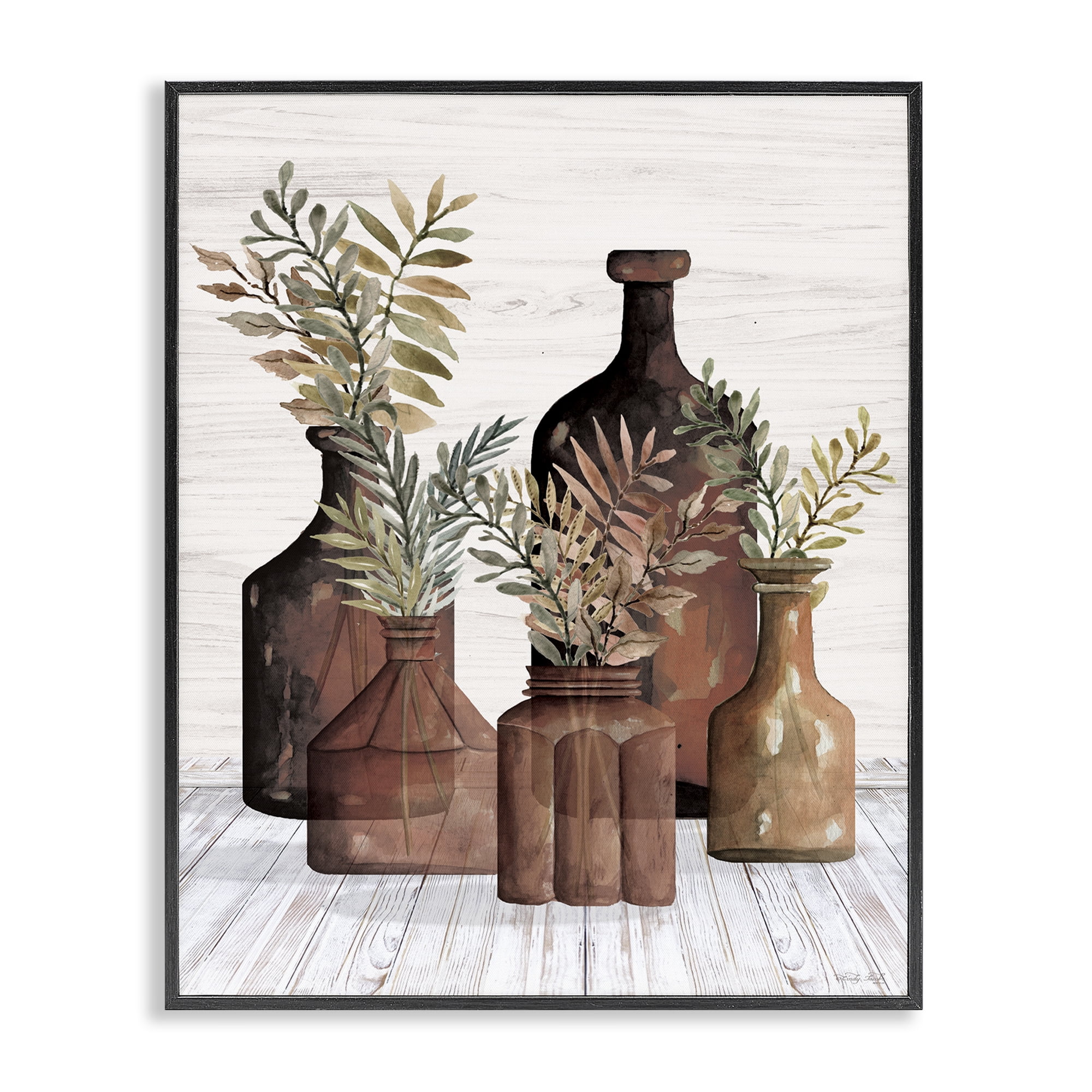 Stupell Industries Brown Pottery Botanicals Plants & Flowers Painting Black Framed Art Print Wall Art, 11 x 14