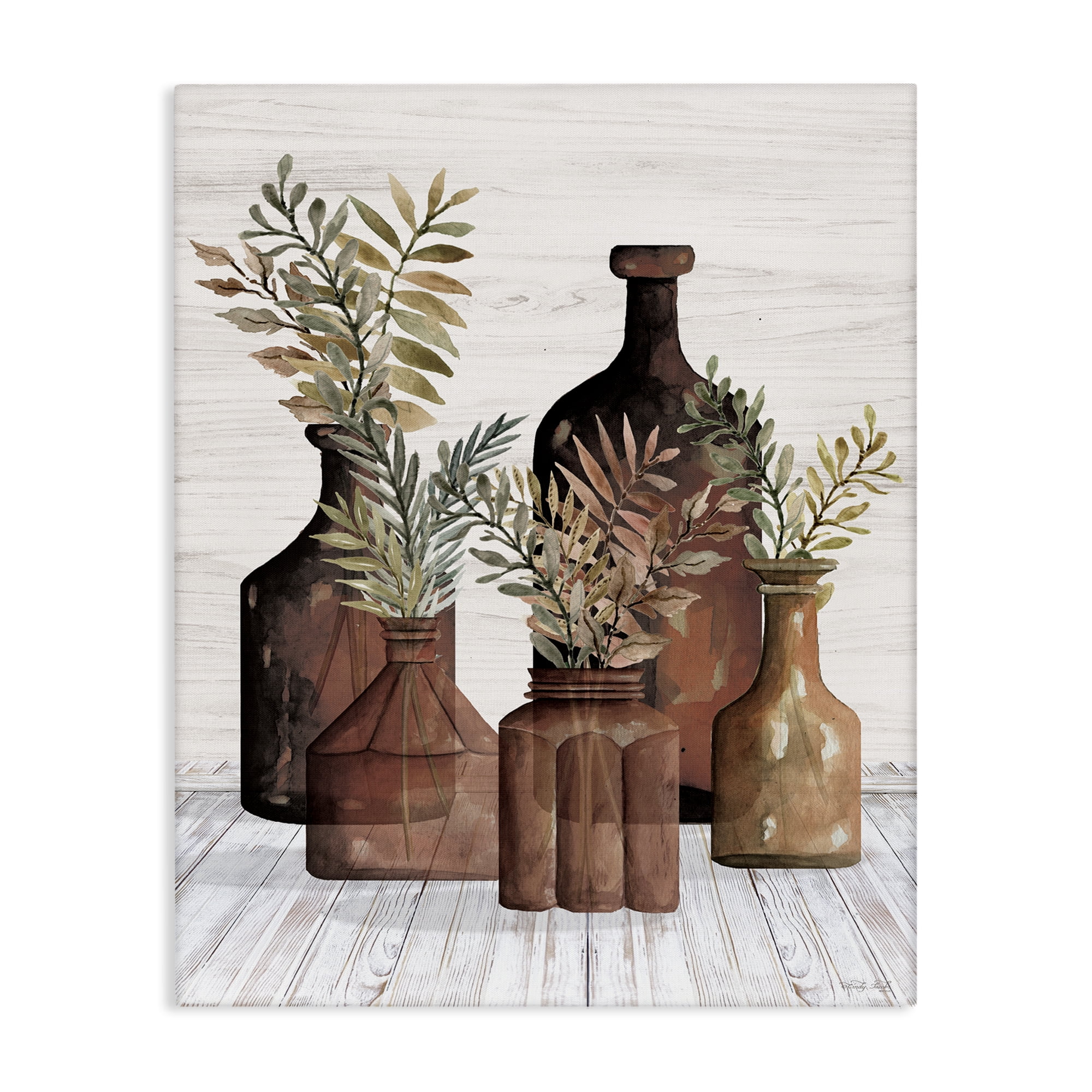 Stupell Industries Brown Pottery Botanicals Plants & Flowers Painting Wrapped Canvas Art Print Wall Art, 24 x 30