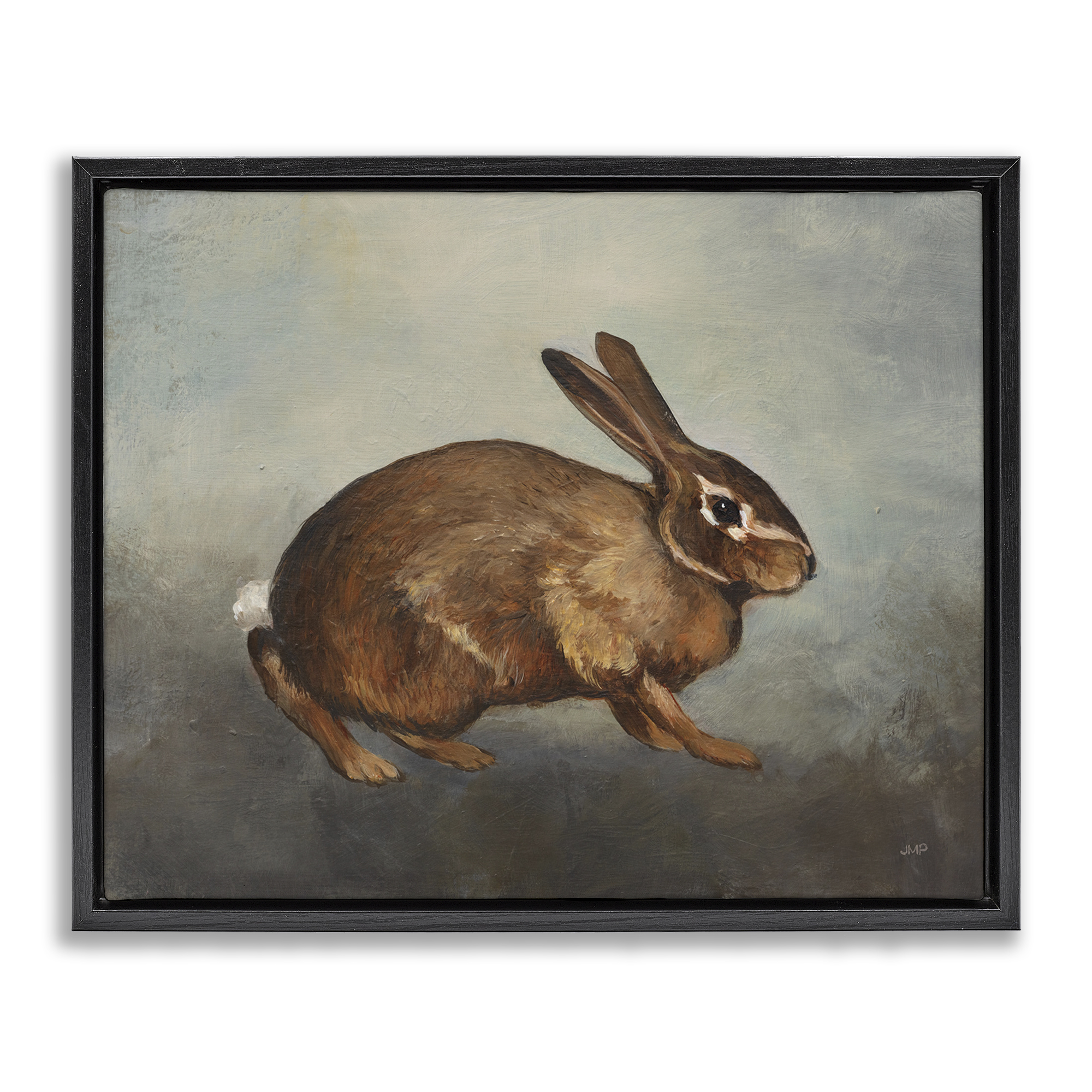 Stupell Industries Brown Rabbit on Grey Animals & Insects Painting Black Floater Framed Canvas Art Print Wall Art, 31 x 25