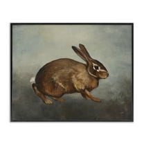 Stupell Industries Brown Rabbit on Grey Animals & Insects Painting Black Framed Art Print Wall Art, 14 x 11